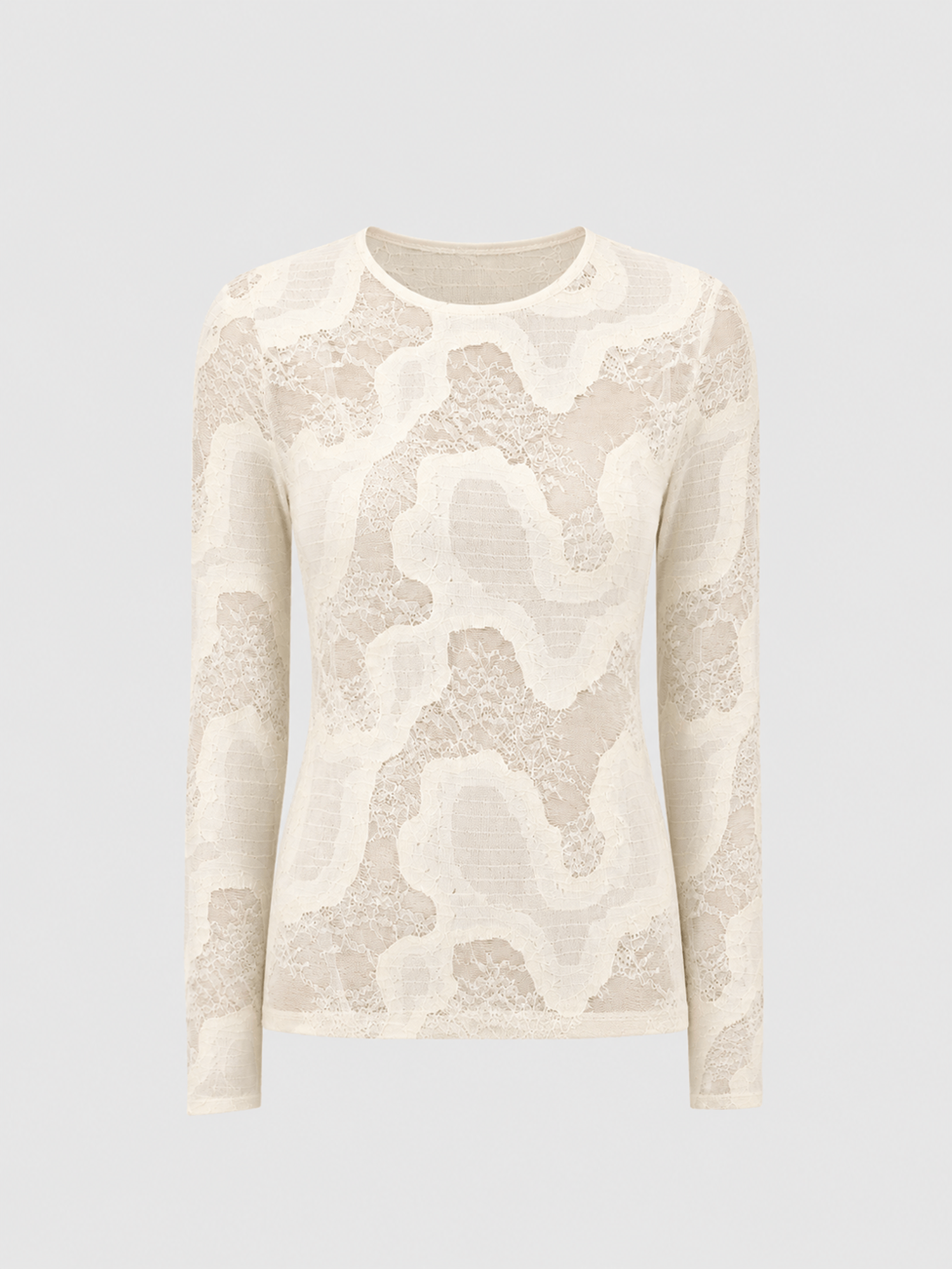 Austen Crew Neck Long Sleeve Tee - Cream Lace