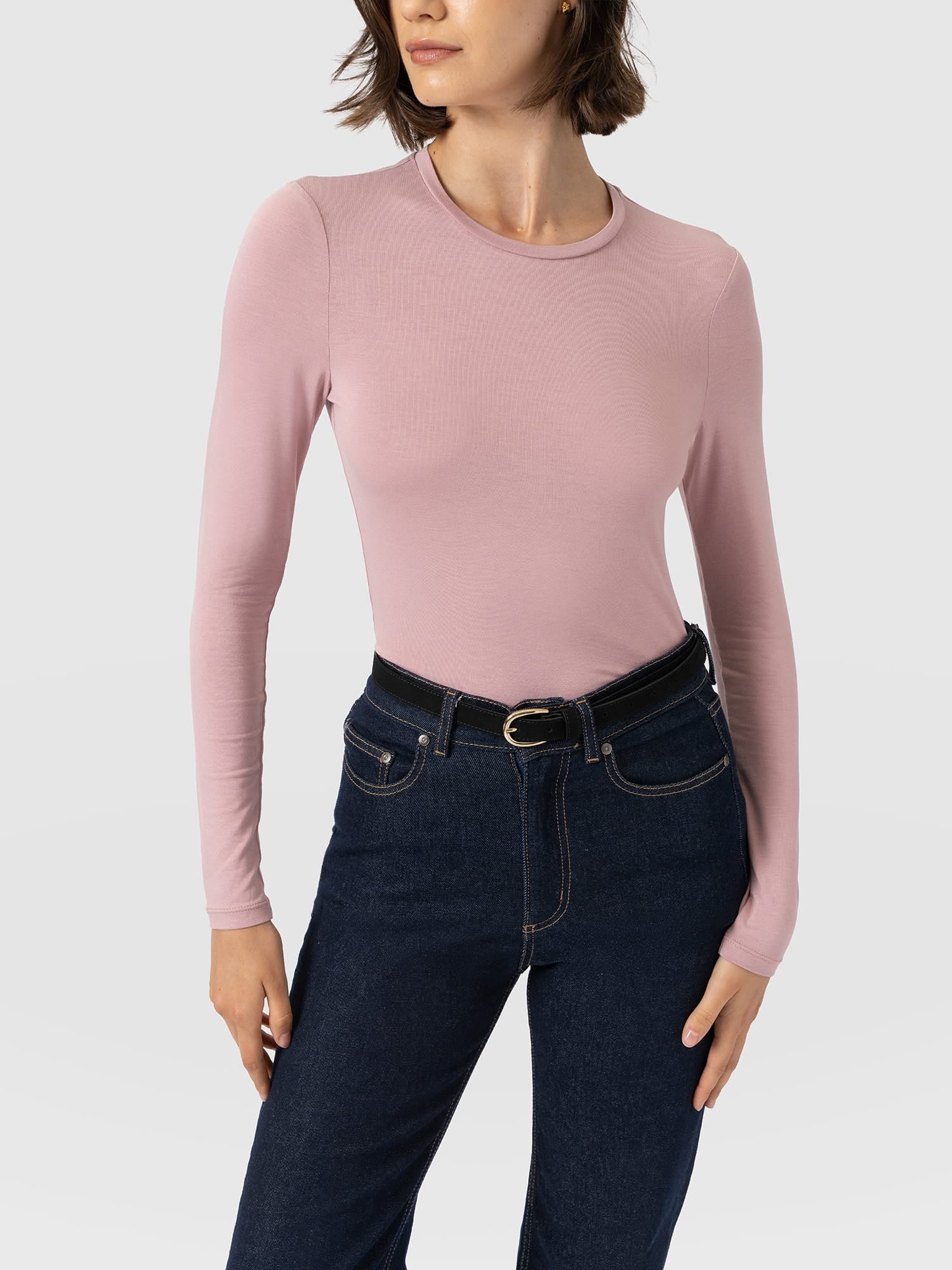 Austen Crew Neck Long Sleeve Tee - Dusty Pink - Women's T-shirts | Saint and Sofia® UK