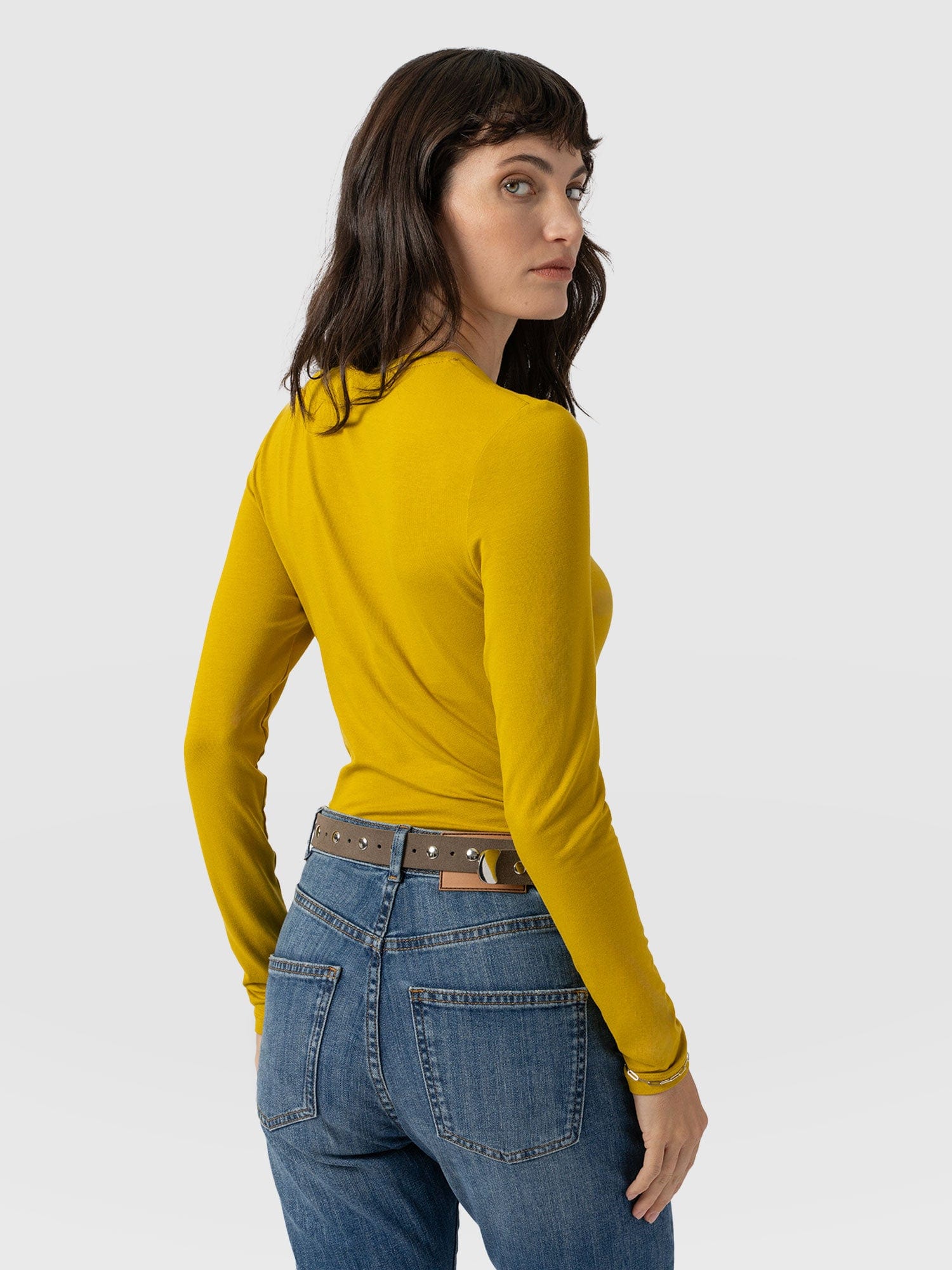 Austen Crew Neck Tee Long Sleeve Mustard - Women's T-Shirts | Saint + Sofia® UK