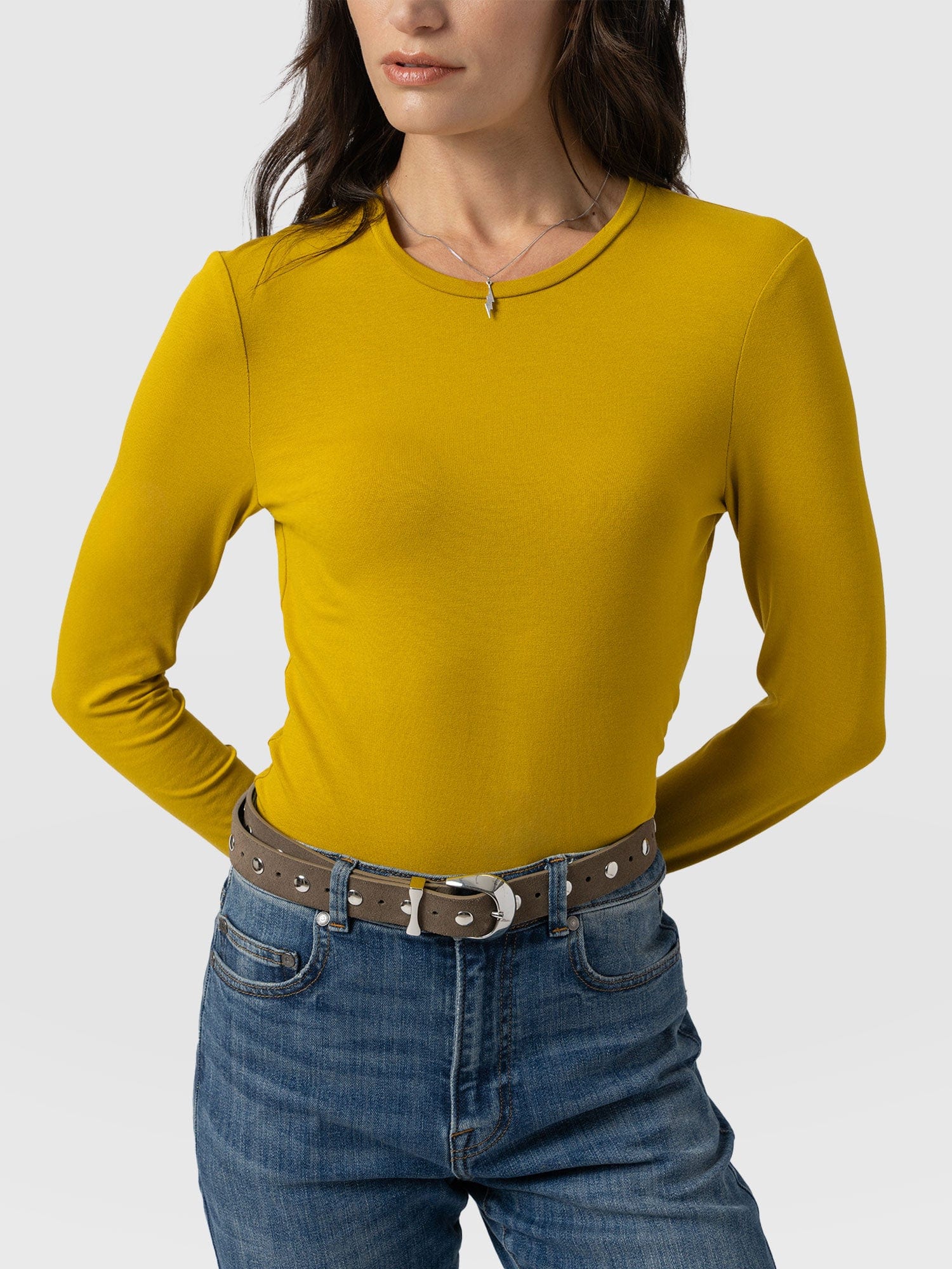 Austen Crew Neck Tee Long Sleeve Mustard - Women's T-Shirts | Saint + Sofia® UK