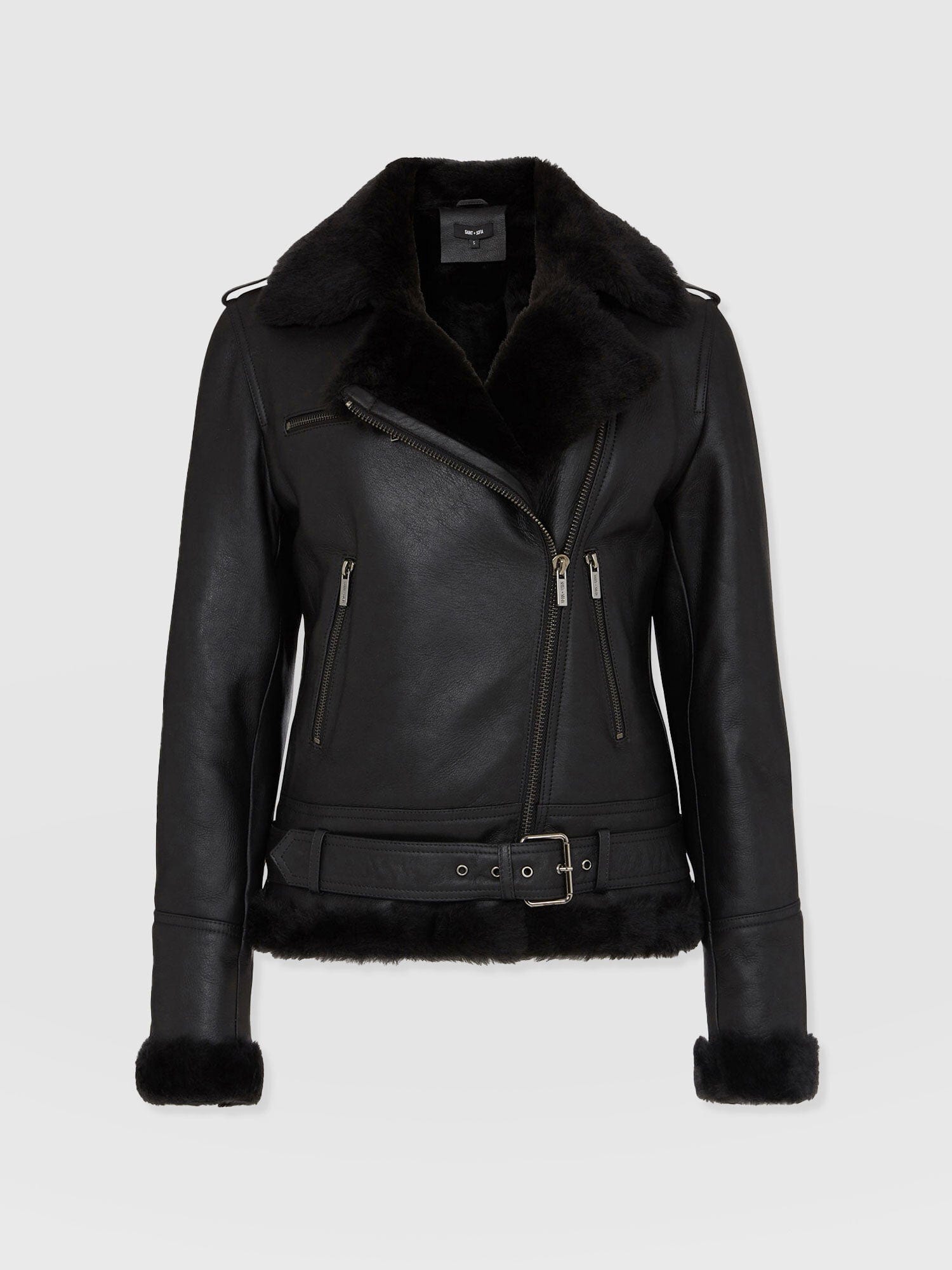 Aviator Shearling Jacket Black - Women's Jackets | Saint + Sofia® UK