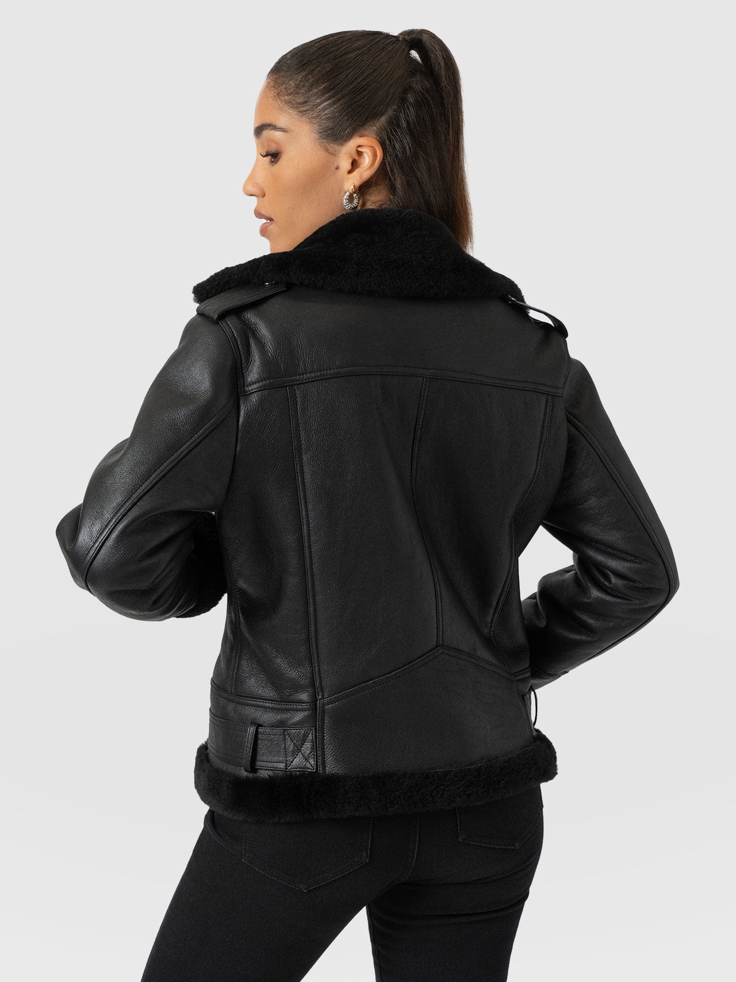 Aviator Shearling Jacket Black - Women's Jackets | Saint + Sofia® UK