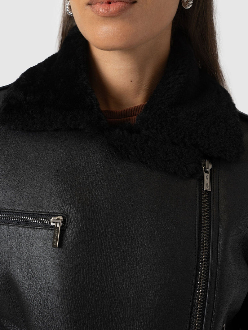 Aviator Shearling Jacket Black - Women's Jackets | Saint + Sofia® UK