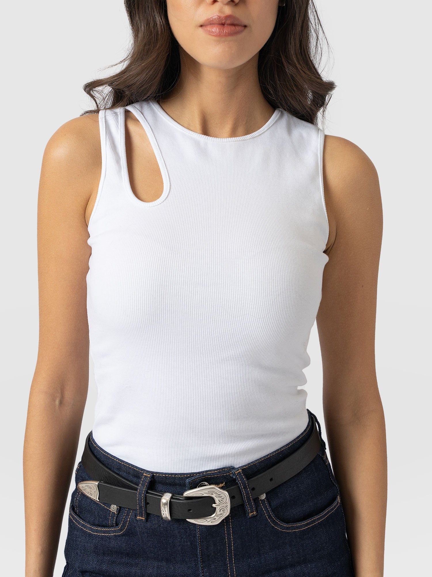 Axel Cut Out Vest White - Women's Vests | Saint + Sofia® UK