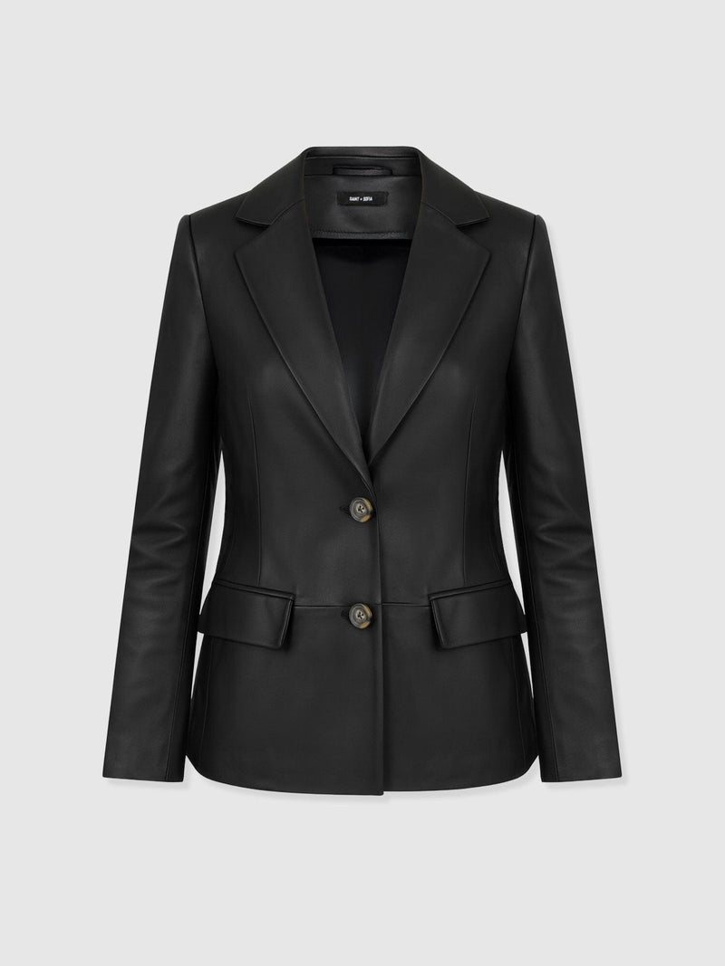 Axel Single Breasted Blazer - Black Leather - Women's Leathers | Saint + Sofia® UK