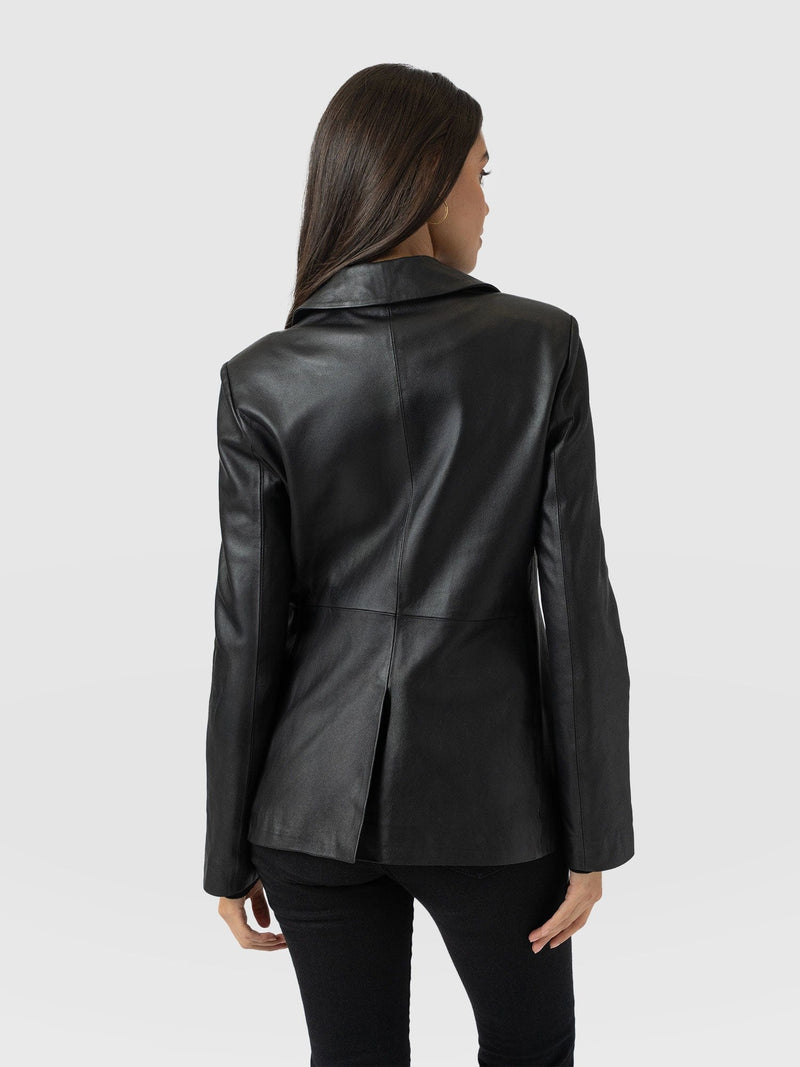 Axel Single Breasted Blazer - Black Leather - Women's Leathers | Saint + Sofia® UK
