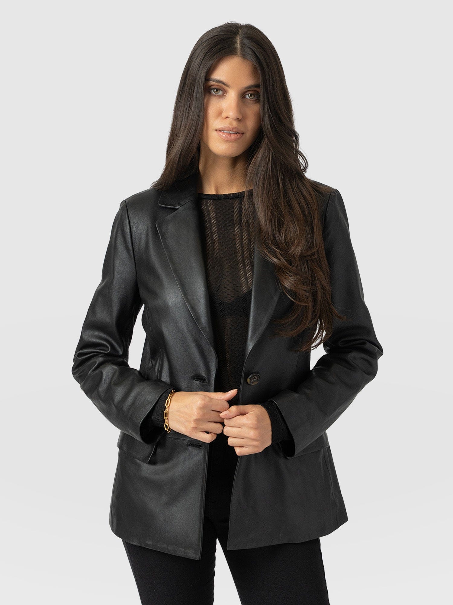 Axel Single Breasted Blazer - Black Leather - Women's Leathers | Saint + Sofia® UK