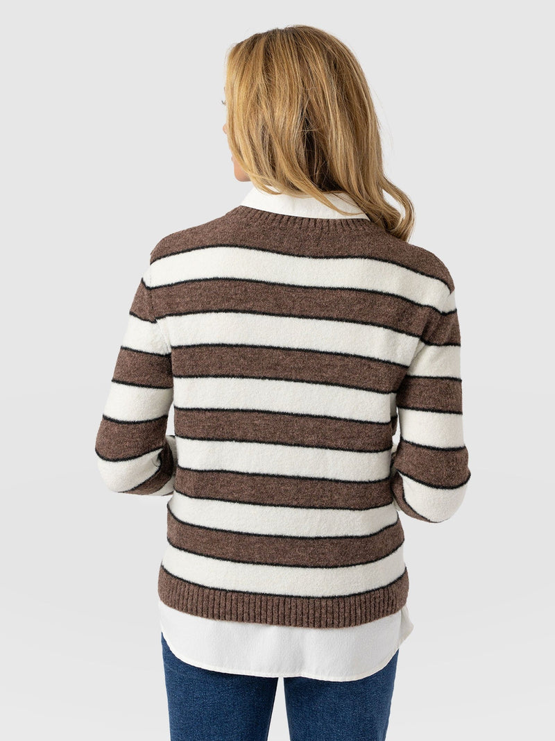 Azura Knit Jumper - Brown Stripe - Women's Knitwears | Saint + Sofia® UK