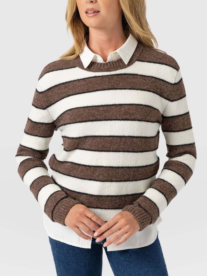 Azura Knit Jumper - Brown Stripe - Women's Knitwears | Saint + Sofia® UK