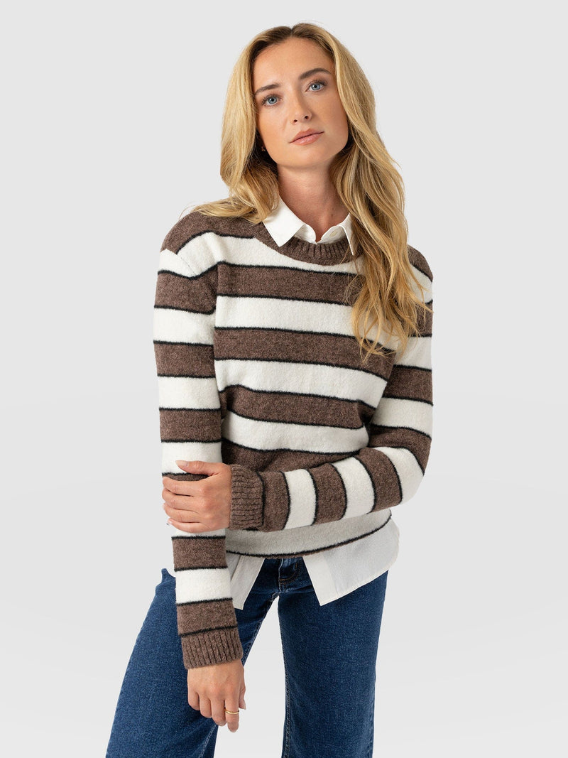Azura Knit Jumper - Brown Stripe - Women's Knitwears | Saint + Sofia® UK