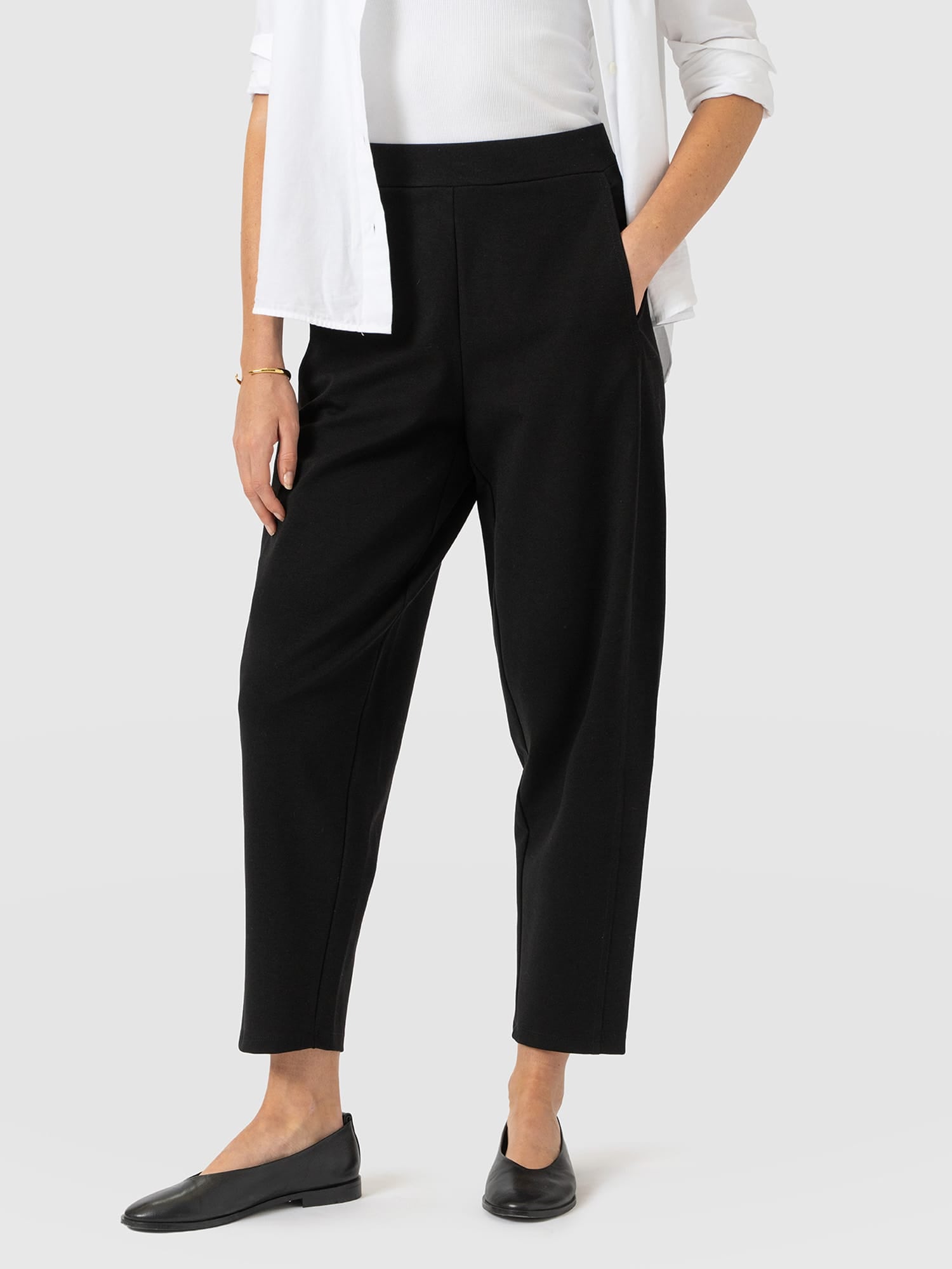 Barrel Leg Jersey Pant - Black - Women's Trousers | Saint and Sofia® UK