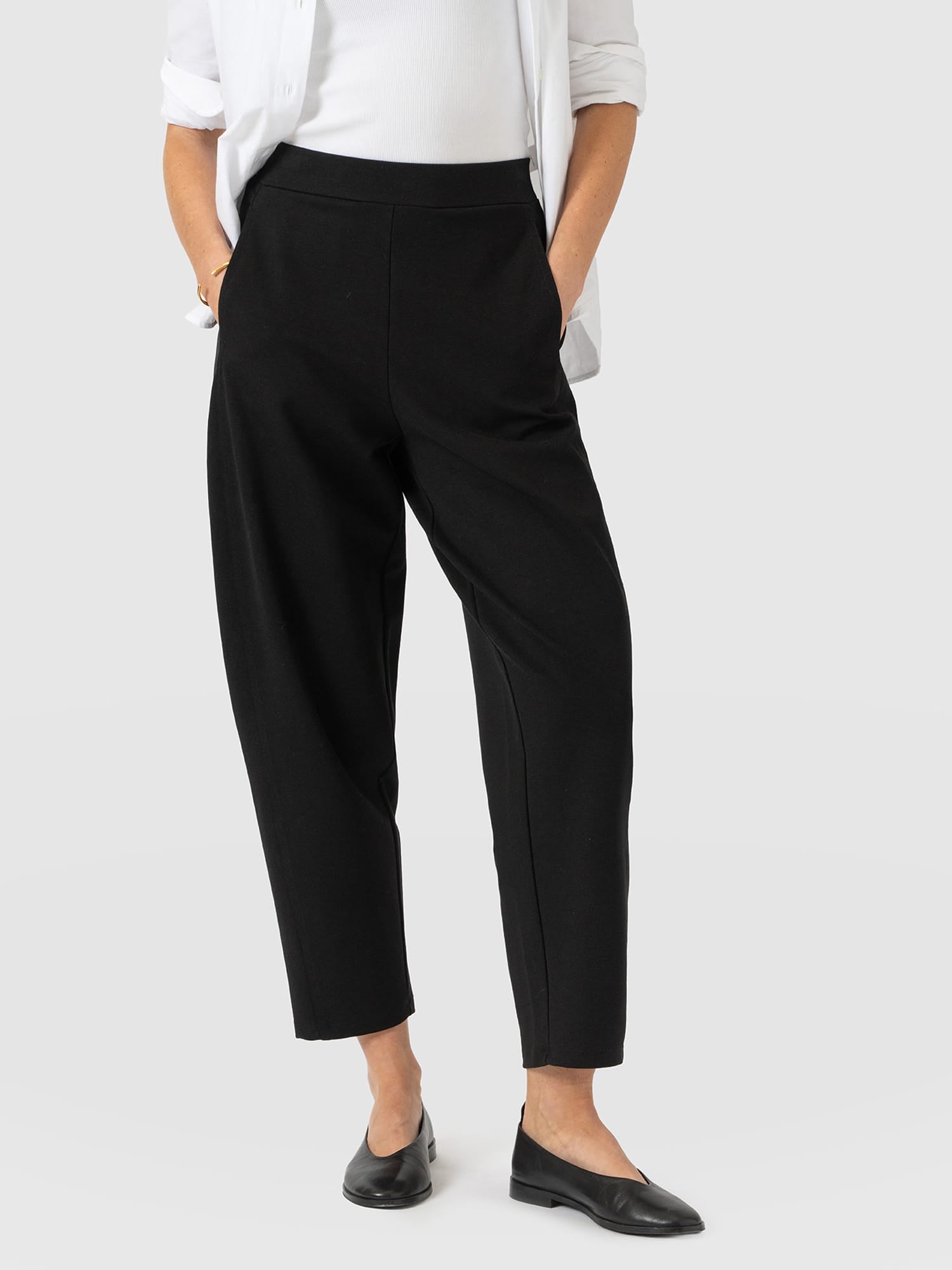 Barrel Leg Jersey Pant - Black - Women's Trousers | Saint and Sofia® UK