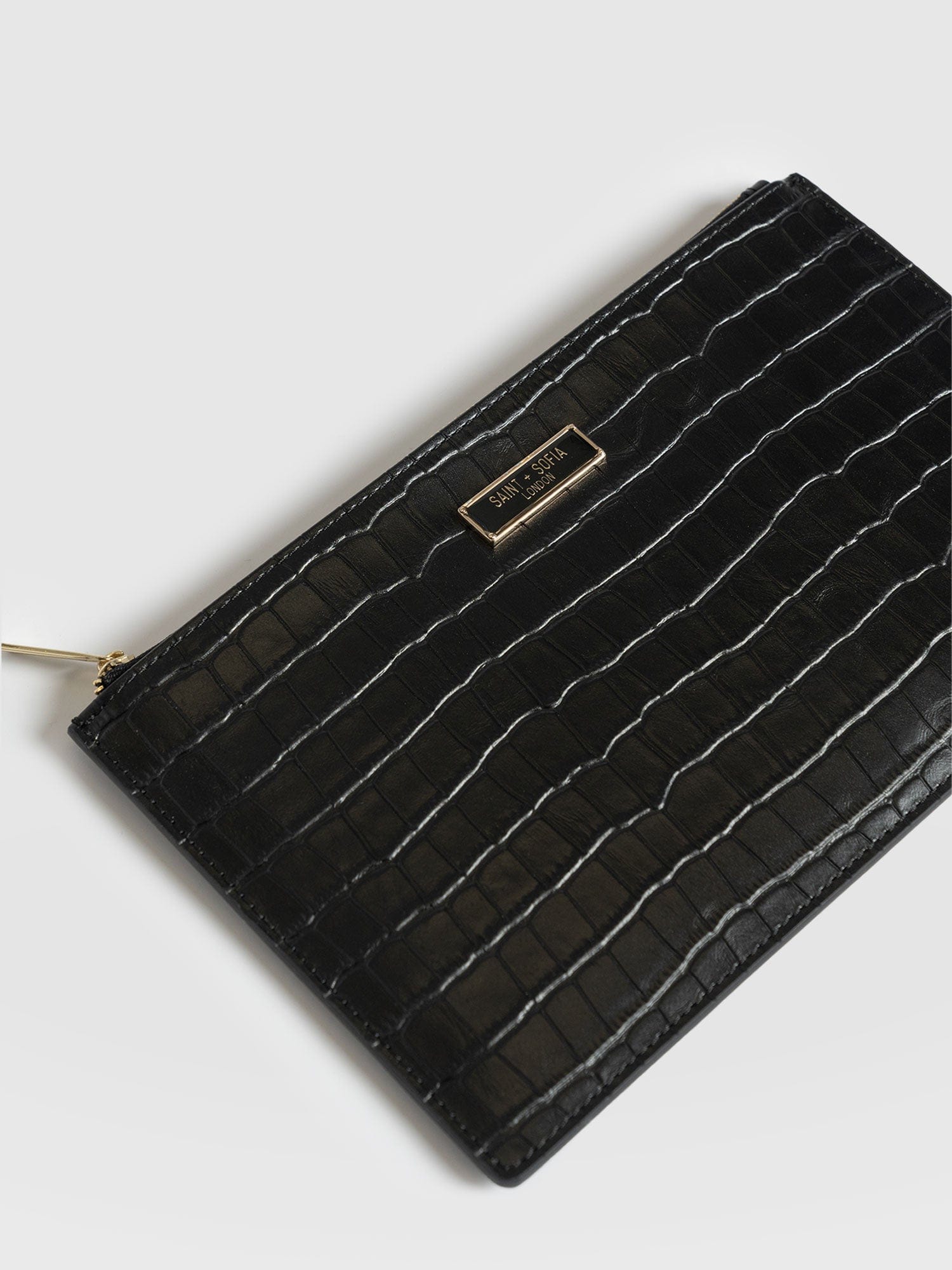 Beauty Pouch Black Croc - Women's Travel Accessories | Saint + Sofia® UK
