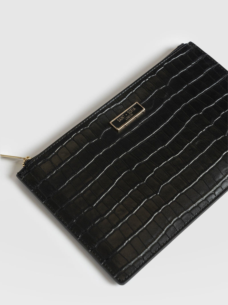 Beauty Pouch Black Croc - Women's Travel Accessories | Saint + Sofia® UK