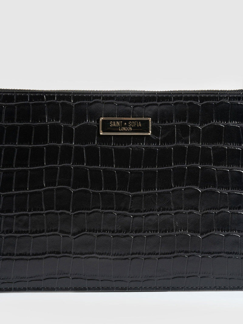 Beauty Pouch Black Croc - Women's Travel Accessories | Saint + Sofia® UK