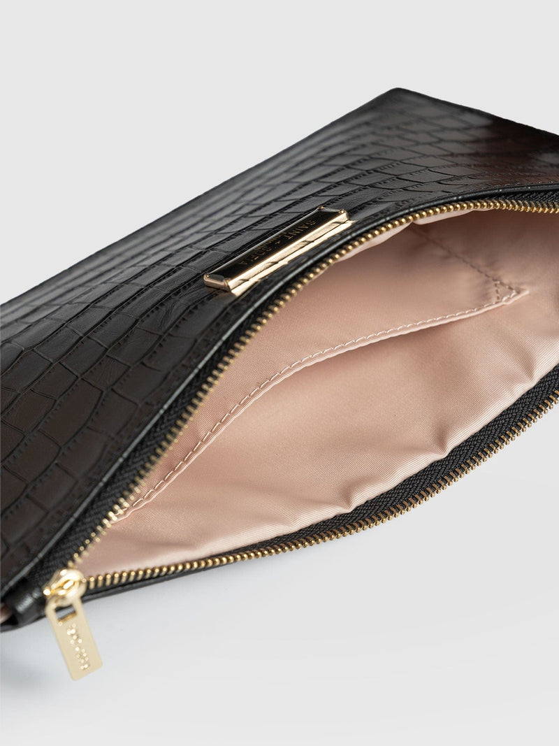 Beauty Pouch Black Croc - Women's Travel Accessories | Saint + Sofia® UK