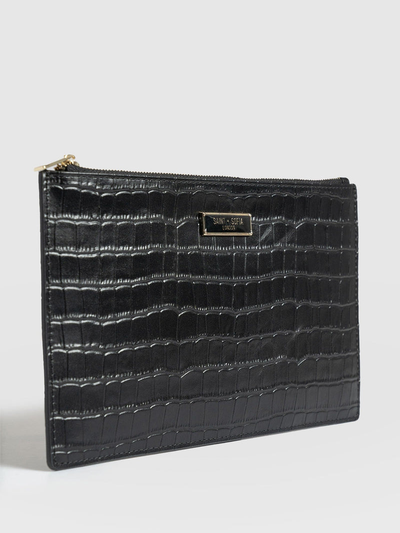 Beauty Pouch Black Croc - Women's Travel Accessories | Saint + Sofia® UK