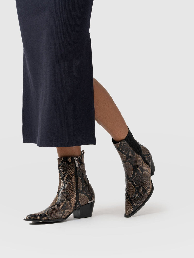 Billie Snake Boot Taupe - Women's Leather Boots | Saint + Sofia® UK
