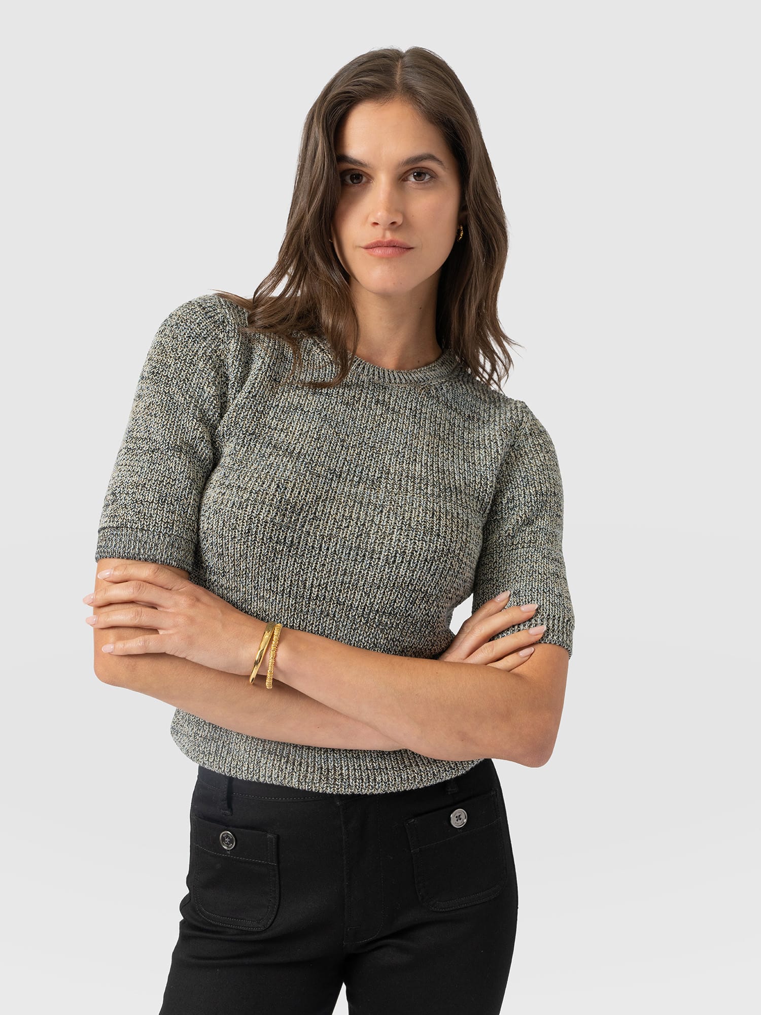 Blair Knit Tee - Black/Blue/Yellow - Women's Jumpers | Saint and Sofia® UK