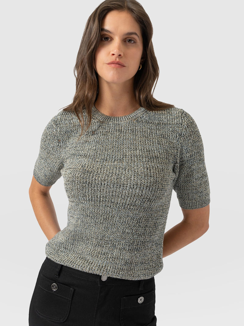 Blair Knit Tee - Black/Blue/Yellow - Women's Jumpers | Saint and Sofia® UK