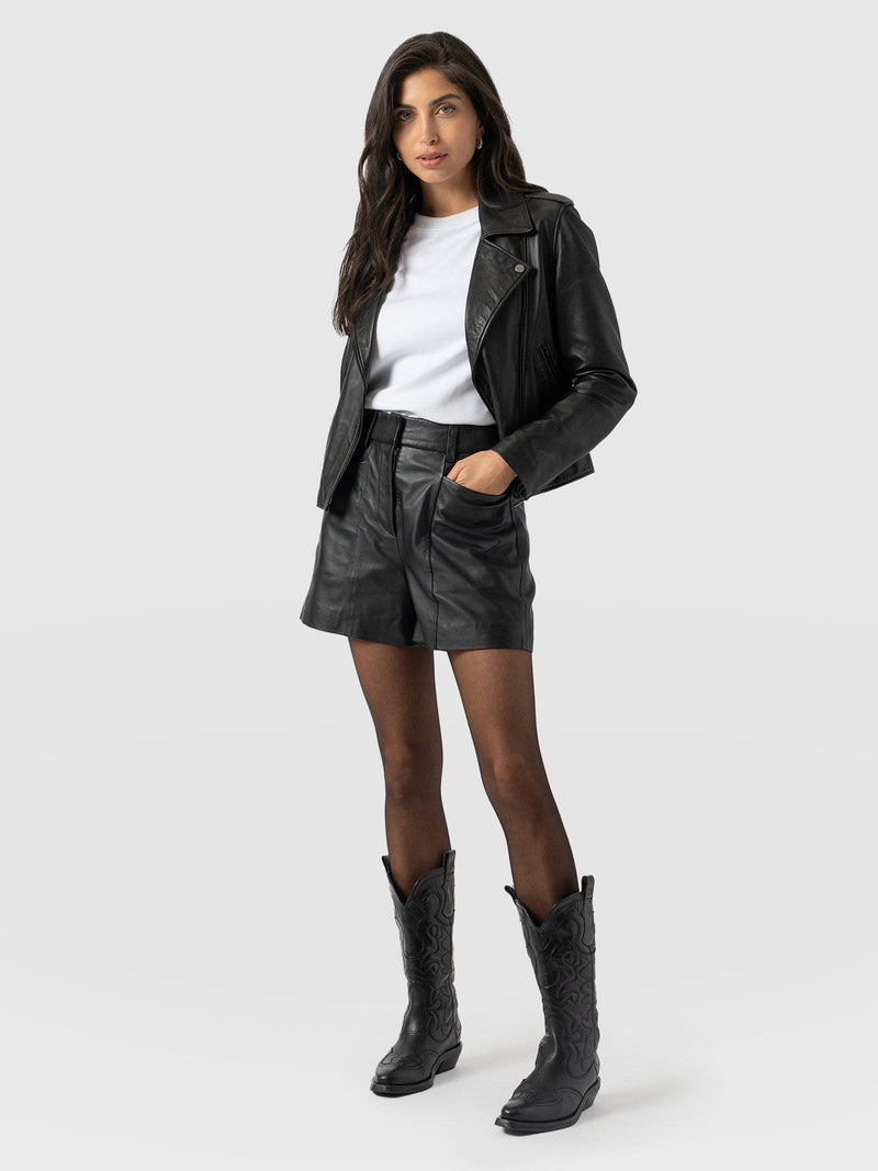 Bonham Leather Short Black - Women's Shorts | Saint + Sofia® UK