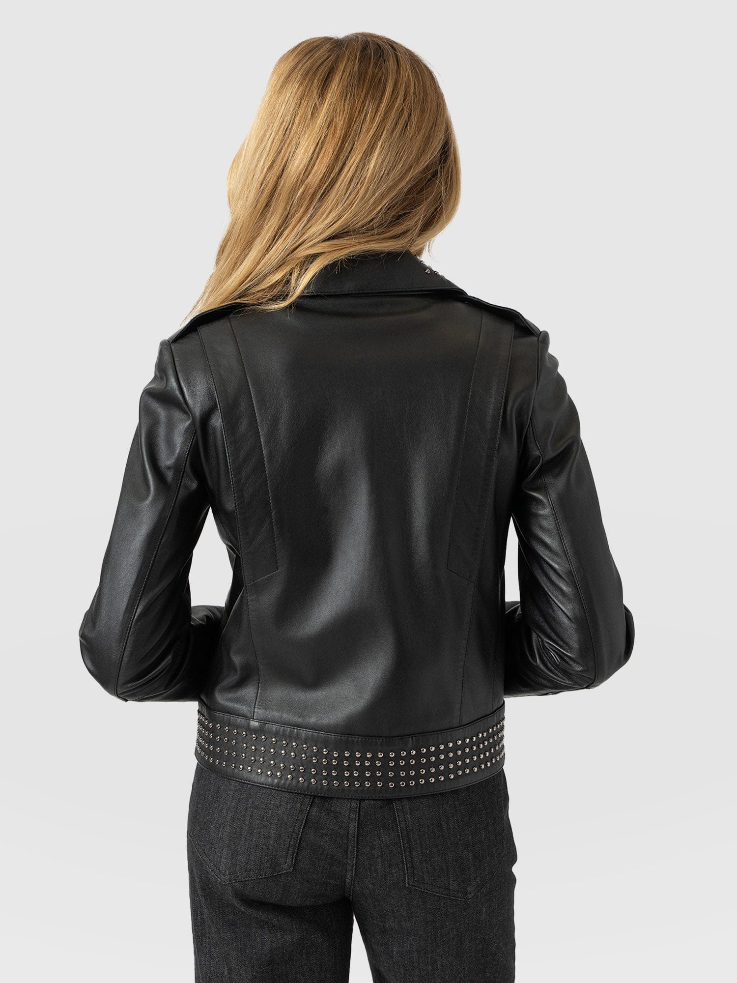 Bonham Studded Biker Jacket Black - Women's Leather Jacket | Saint + Sofia® UK