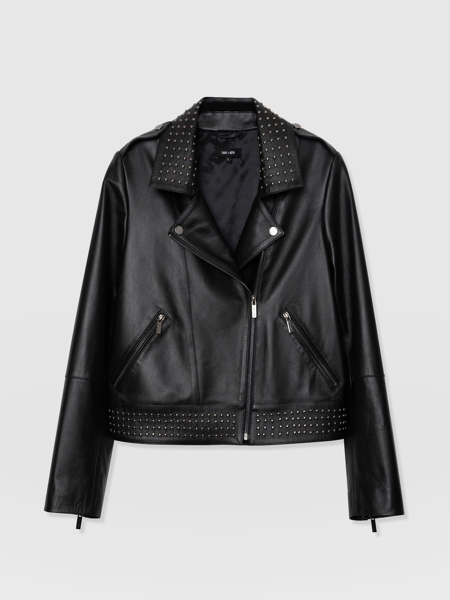 Bonham Studded Biker Jacket Black - Women's Leather Jacket | Saint + Sofia® UK