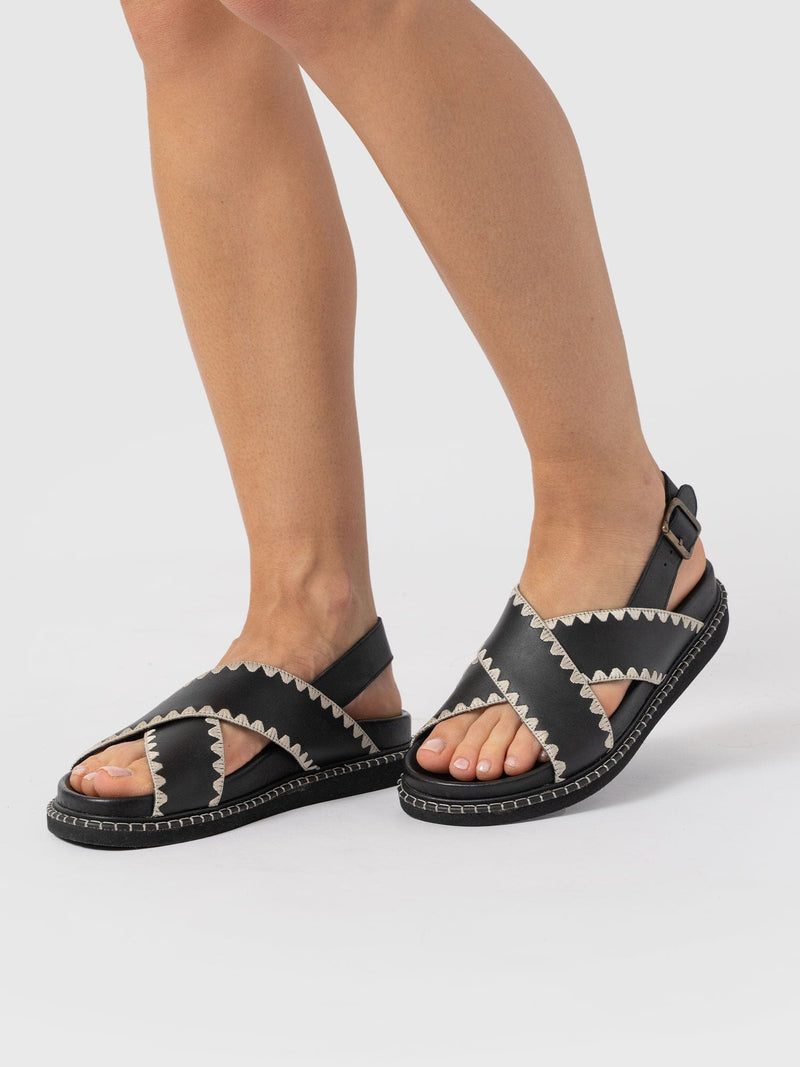 Bonnie Cross Over Sandals - Black - Women's Shoes | Saint + Sofia® UK