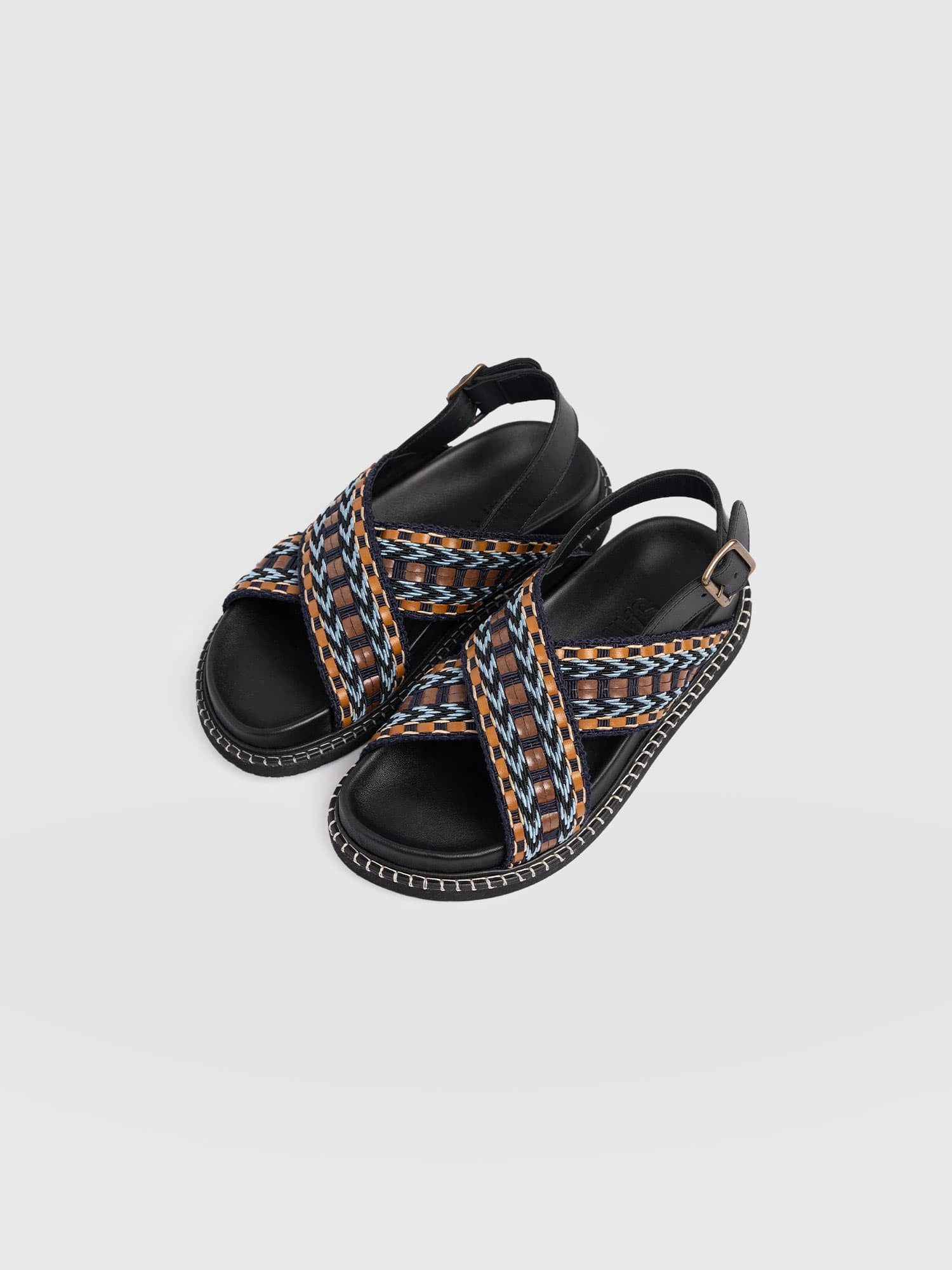 Bonnie Cross Over Sandals - Blue/Brown - Women's Shoes | Saint + Sofia® UK