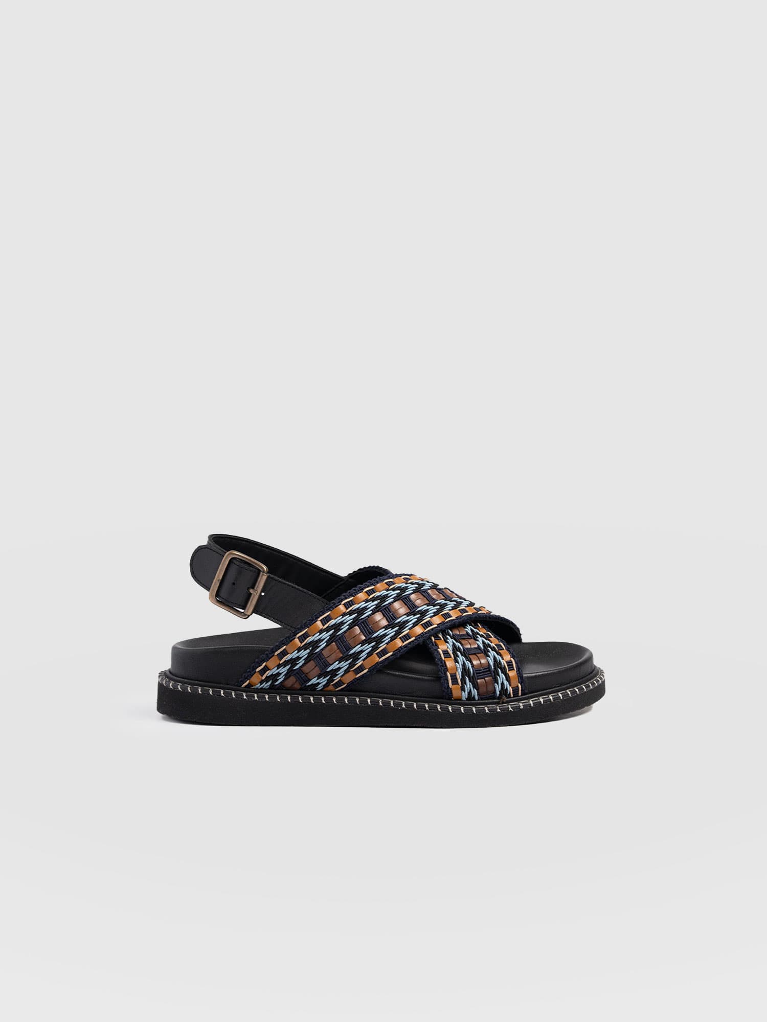 Bonnie Cross Over Sandals - Blue/Brown - Women's Shoes | Saint + Sofia® UK