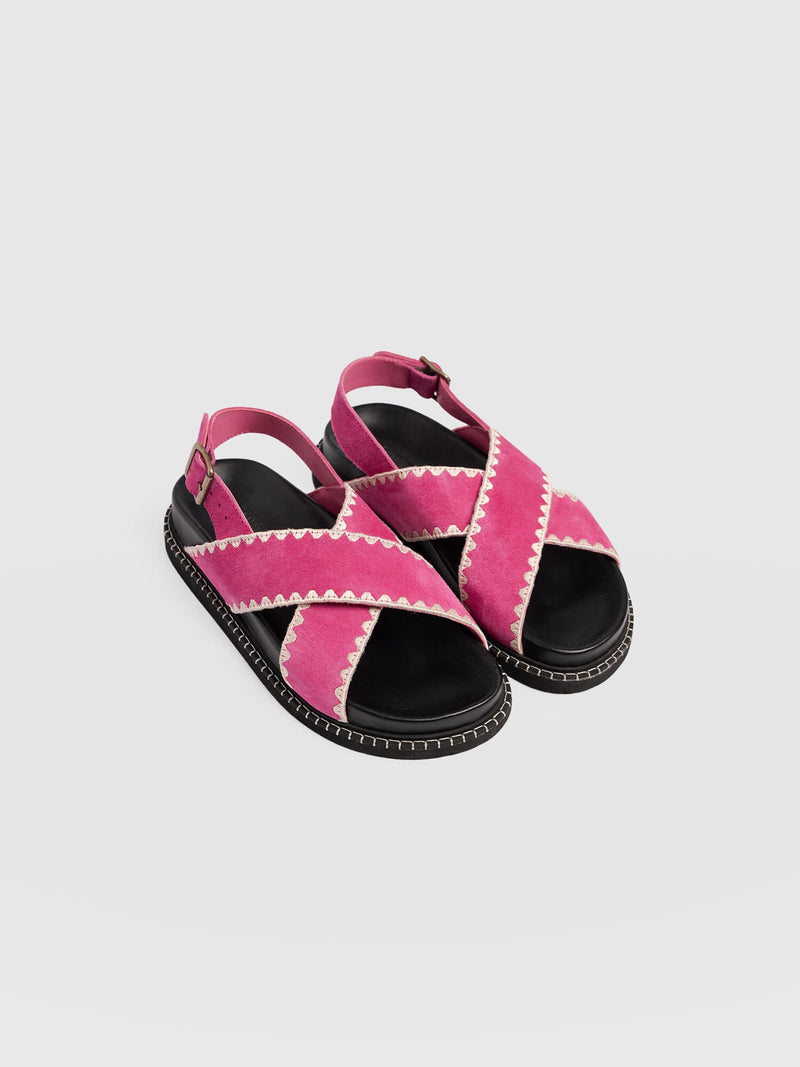 Bonnie Cross Over Sandals - Pink Suede - Women's Shoes | Saint + Sofia® UK
