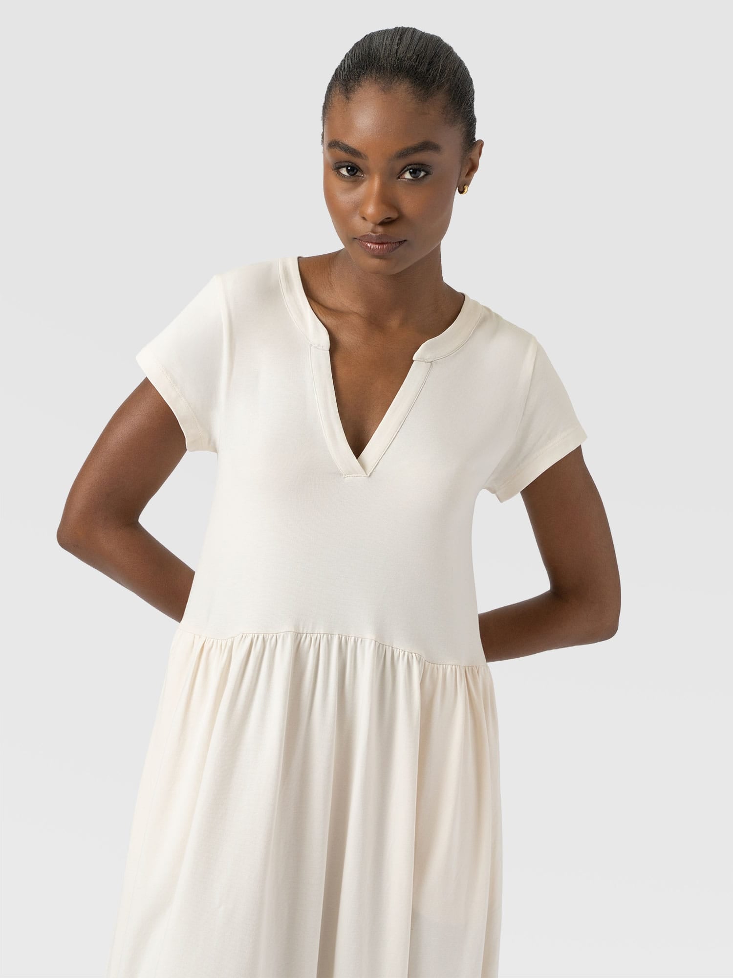 Bonnie V Neck Dress - Cream