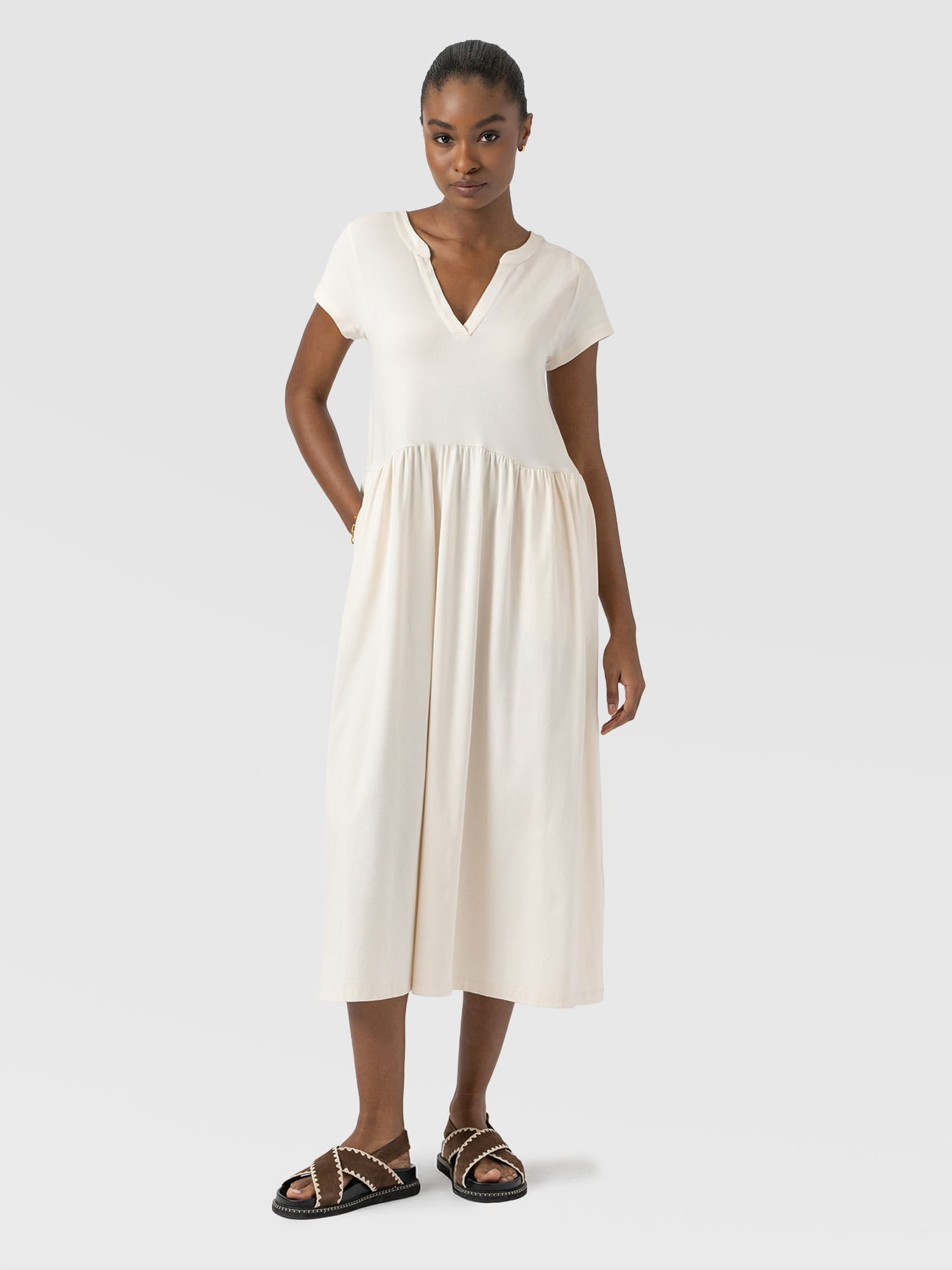 Bonnie V Neck Dress - Cream