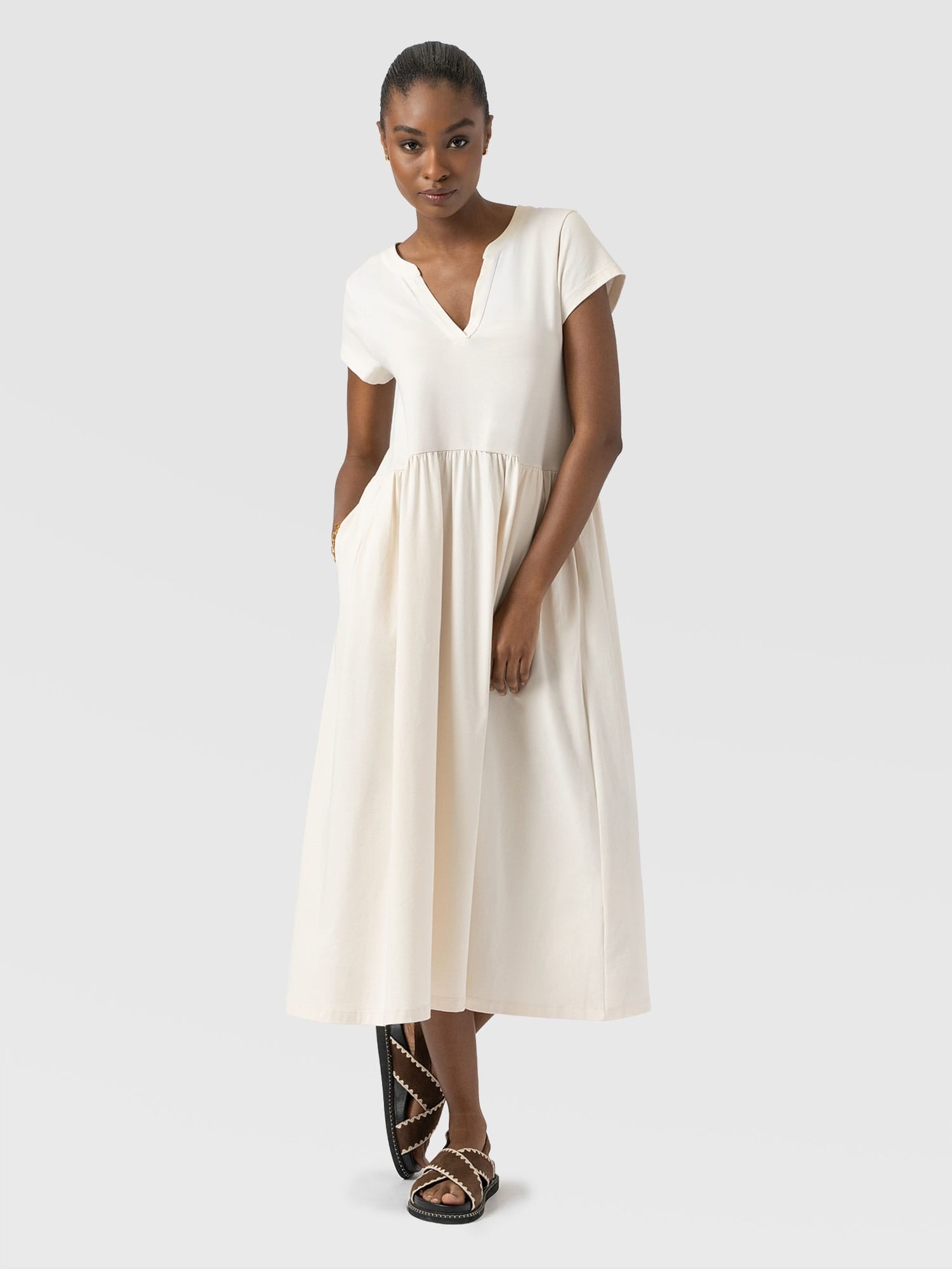 Bonnie V Neck Dress - Cream