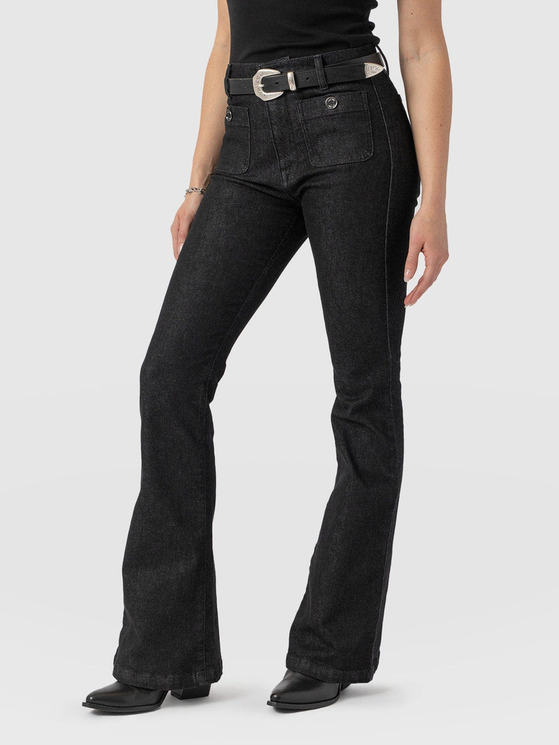 Bowie Stretch Flare Jeans Black Wash - Women's Jeans | Saint + Sofia® UK