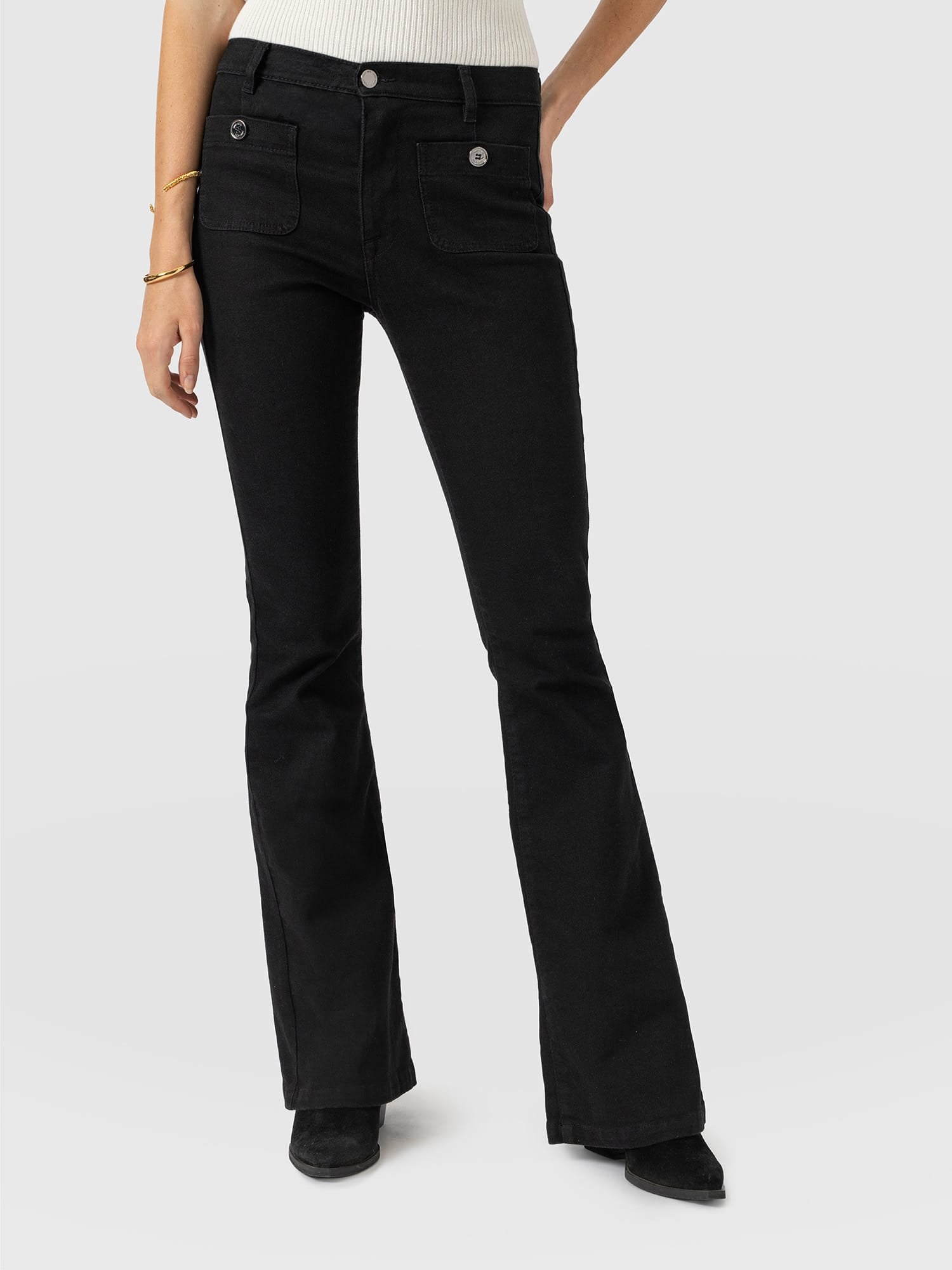 Bowie Stretch Flare Jeans Jet Black - Women's Jeans | Saint and Sofia® UK