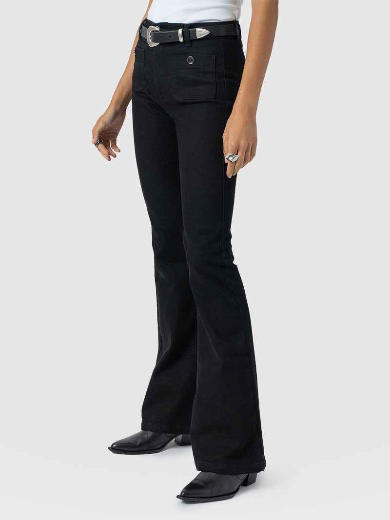 Bowie Stretch Flare Jeans Jet Black - Women's Jeans | Saint + Sofia® UK