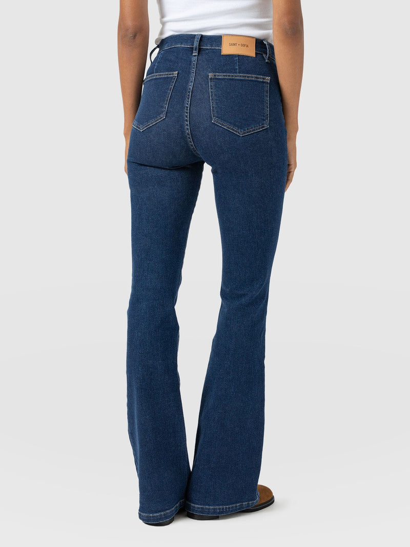 Bowie Stretch Flare Jeans Mid Blue - Women's Jeans | Saint + Sofia® UK