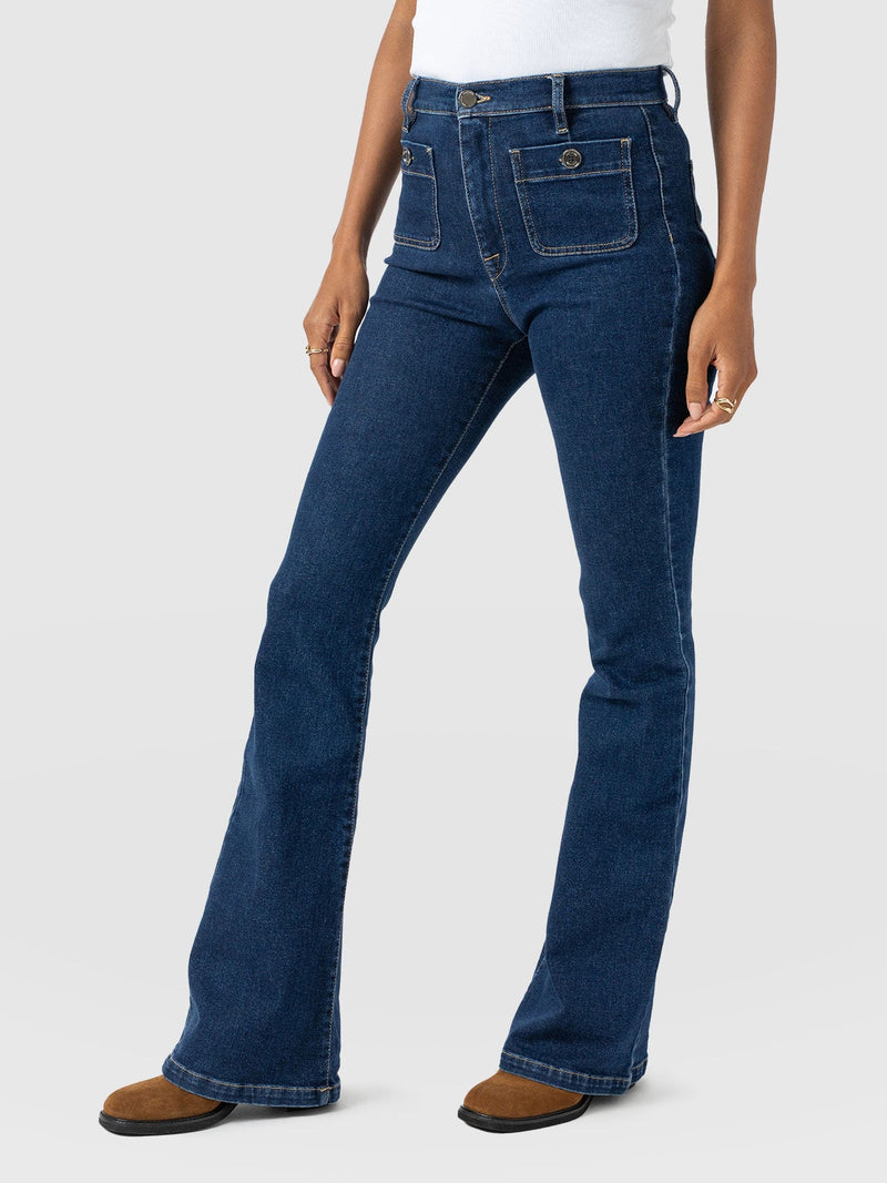 Bowie Stretch Flare Jeans Mid Blue - Women's Jeans | Saint + Sofia® UK