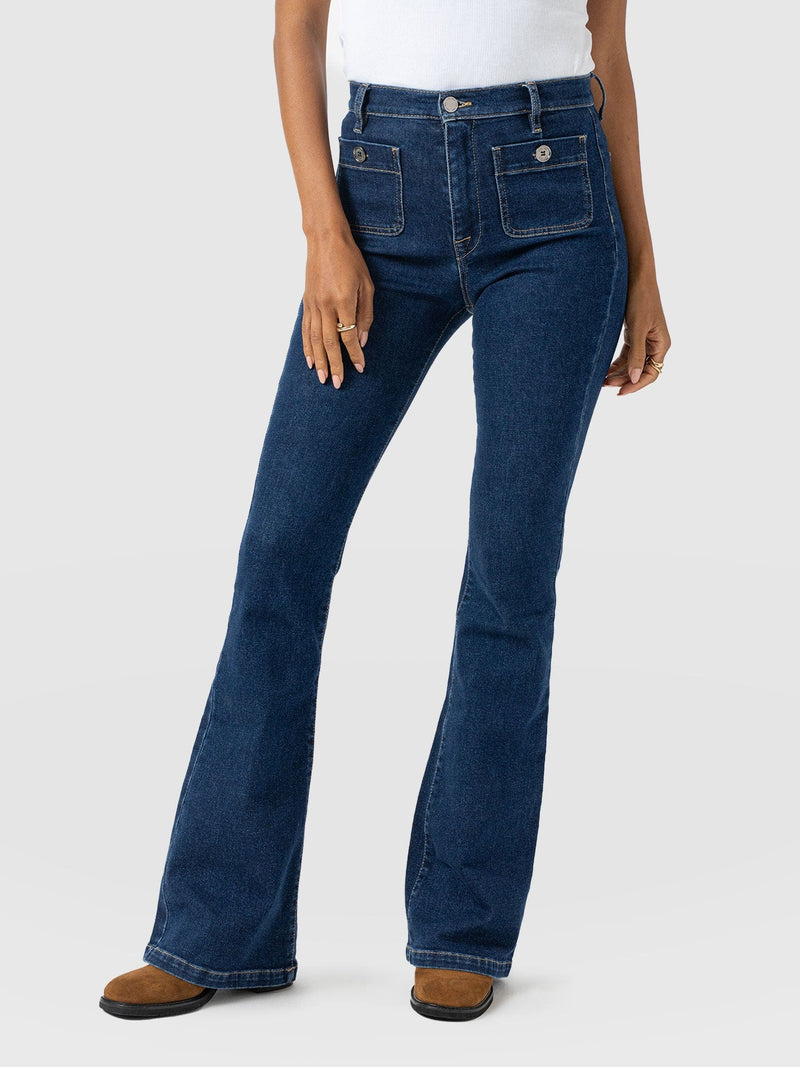Bowie Stretch Flare Jeans Mid Blue - Women's Jeans | Saint + Sofia® UK