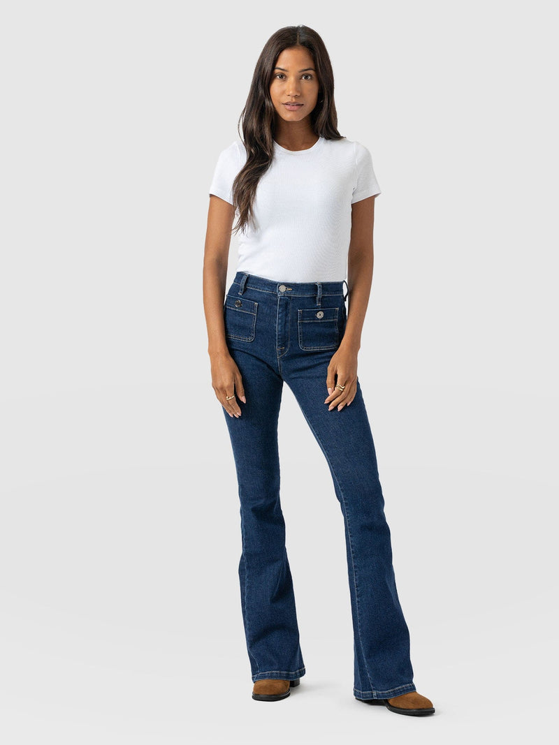 Bowie Stretch Flare Jeans Mid Blue - Women's Jeans | Saint + Sofia® UK