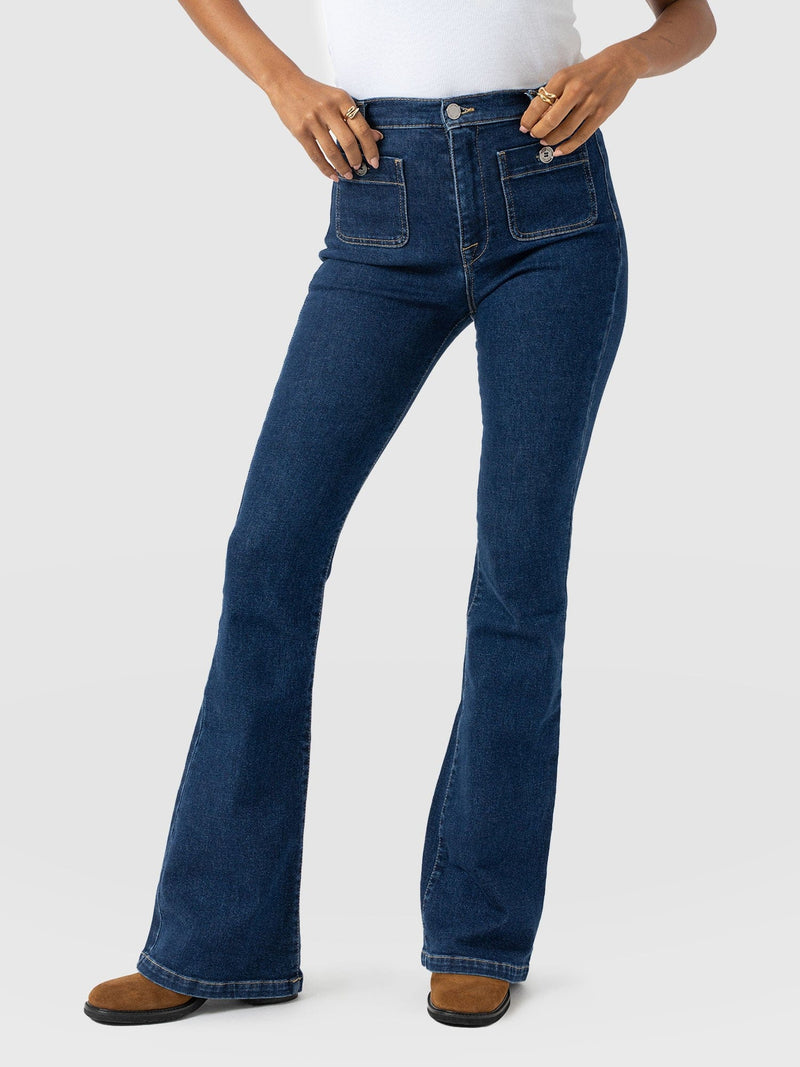 Bowie Stretch Flare Jeans Mid Blue - Women's Jeans | Saint + Sofia® UK