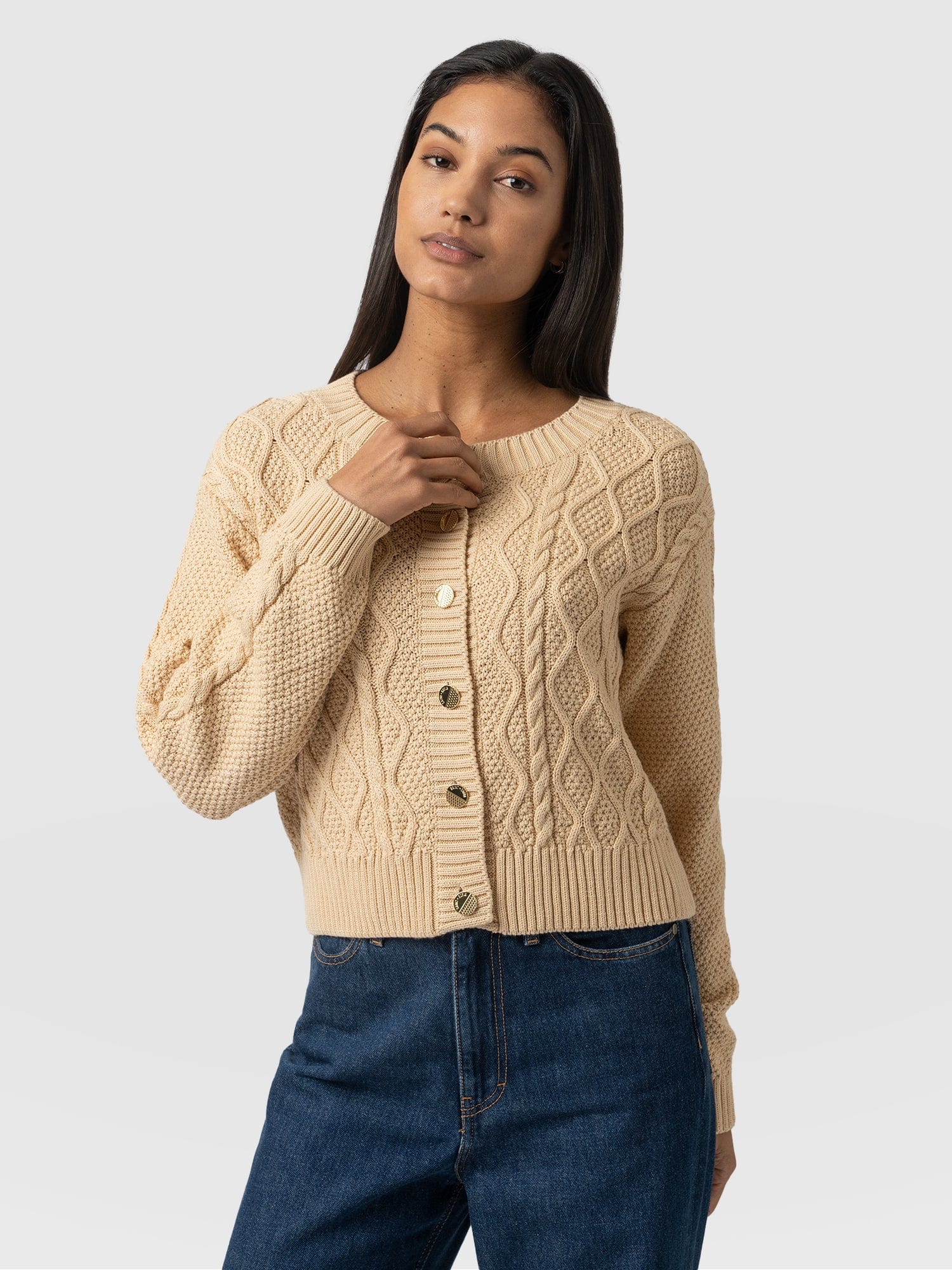Bronte Cable Cardigan Yellow - Women's Cardigans | Saint + Sofia® UK