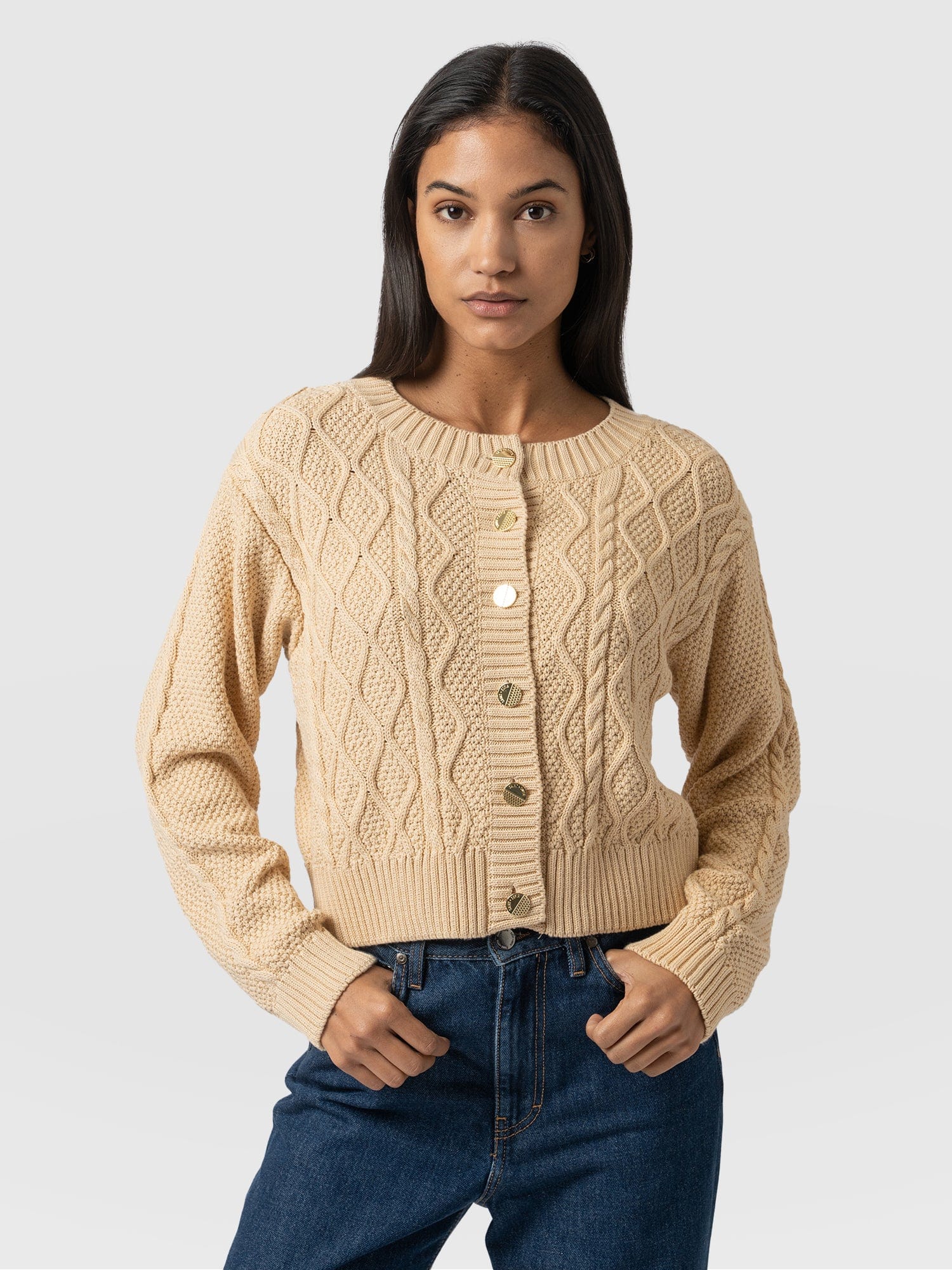 Bronte Cable Cardigan Yellow - Women's Cardigans | Saint + Sofia® UK