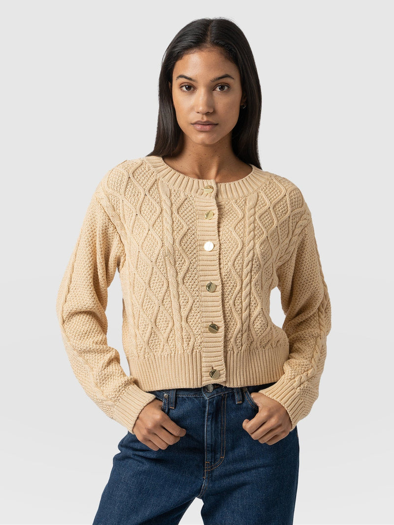 Bronte Cable Cardigan Yellow - Women's Cardigans | Saint + Sofia® UK