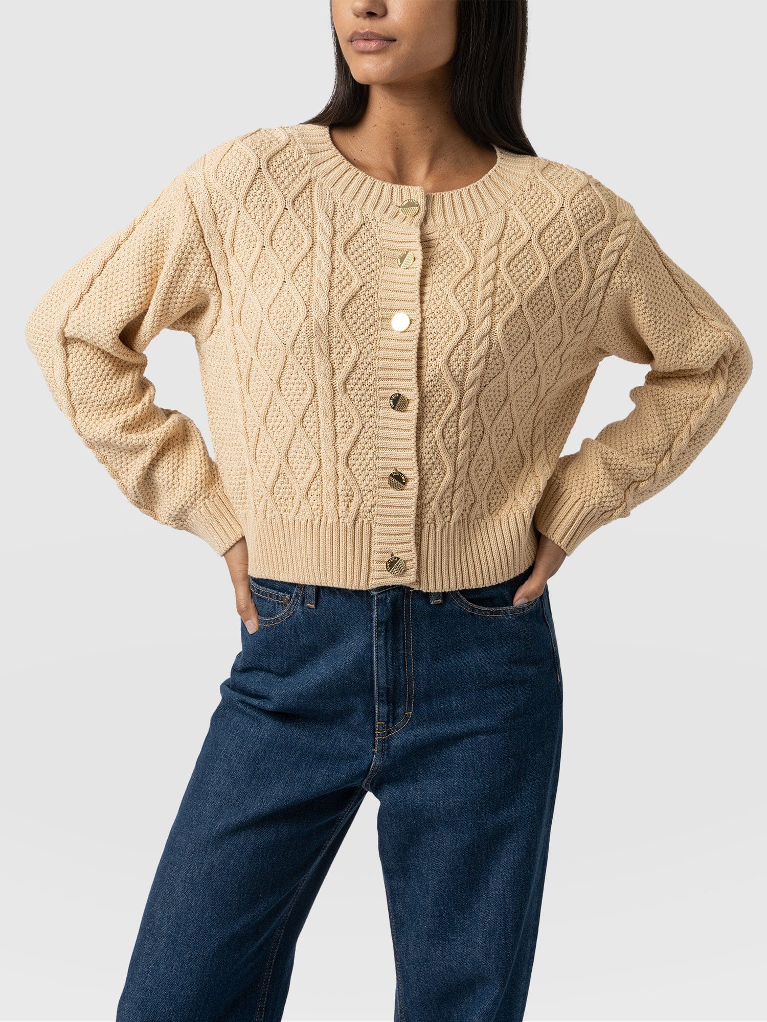 Bronte Cable Cardigan Yellow - Women's Cardigans | Saint + Sofia® UK