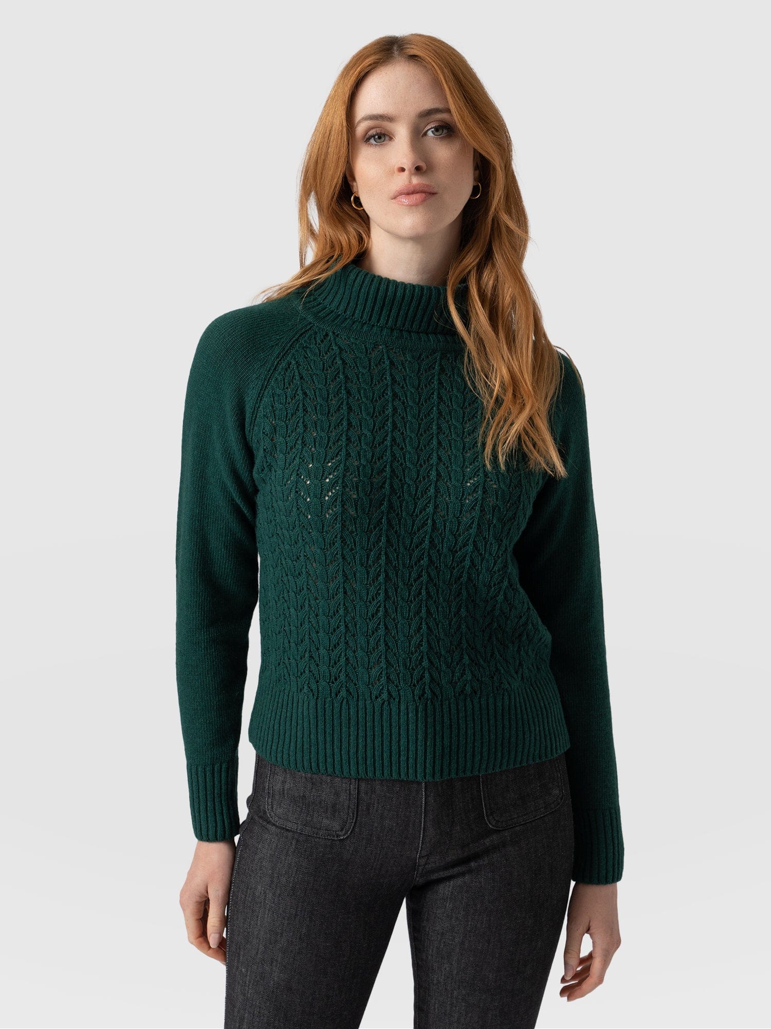 Glen Cable Knit Jumper - Green Cable Knit Jumper Green - Women's Jumper | Saint + Sofia® UK