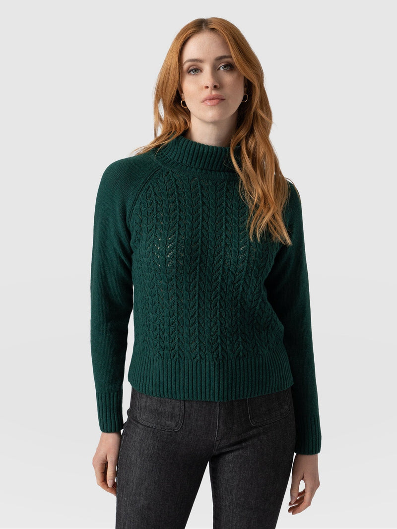 Glen Cable Knit Jumper - Green Cable Knit Jumper Green - Women's Jumper | Saint + Sofia® UK