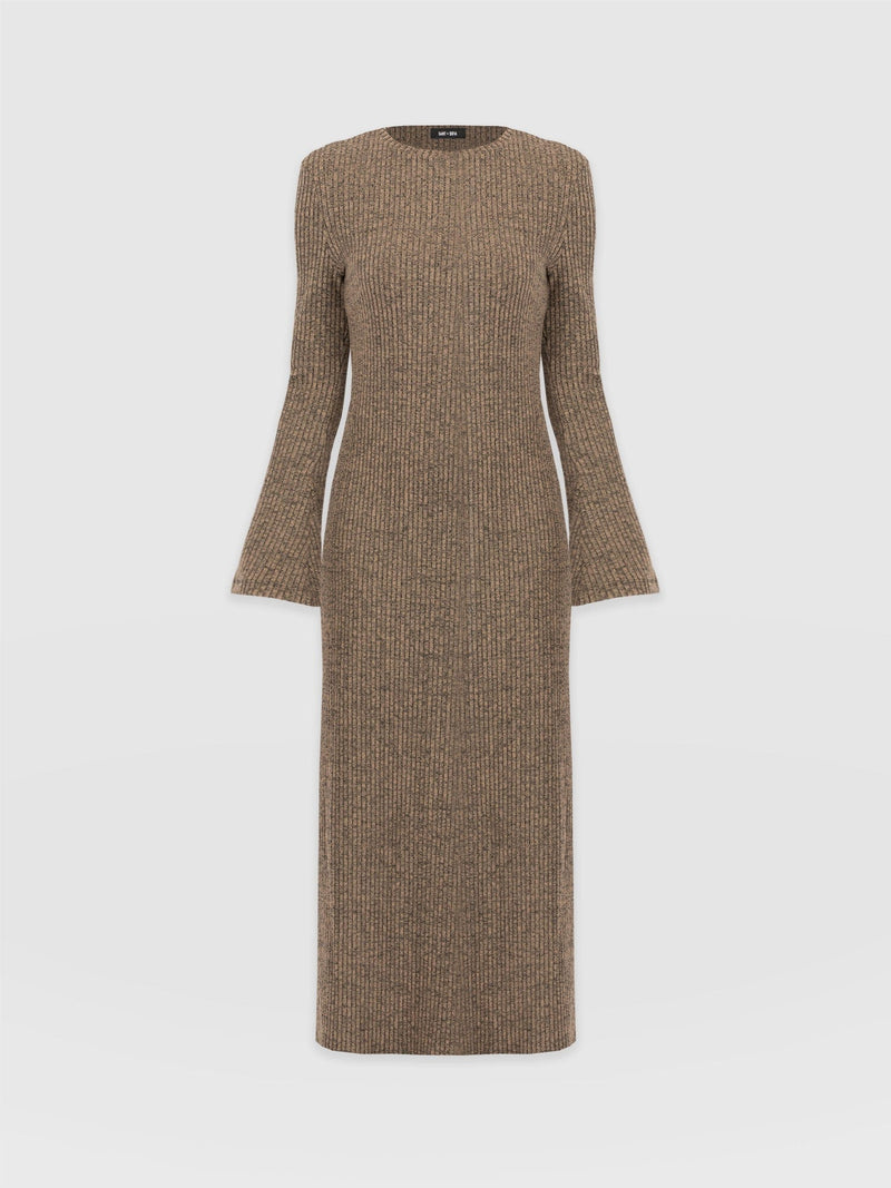 Callie Fluted Midi Dress Beige - Women's Dresses | Saint + Sofia® UK