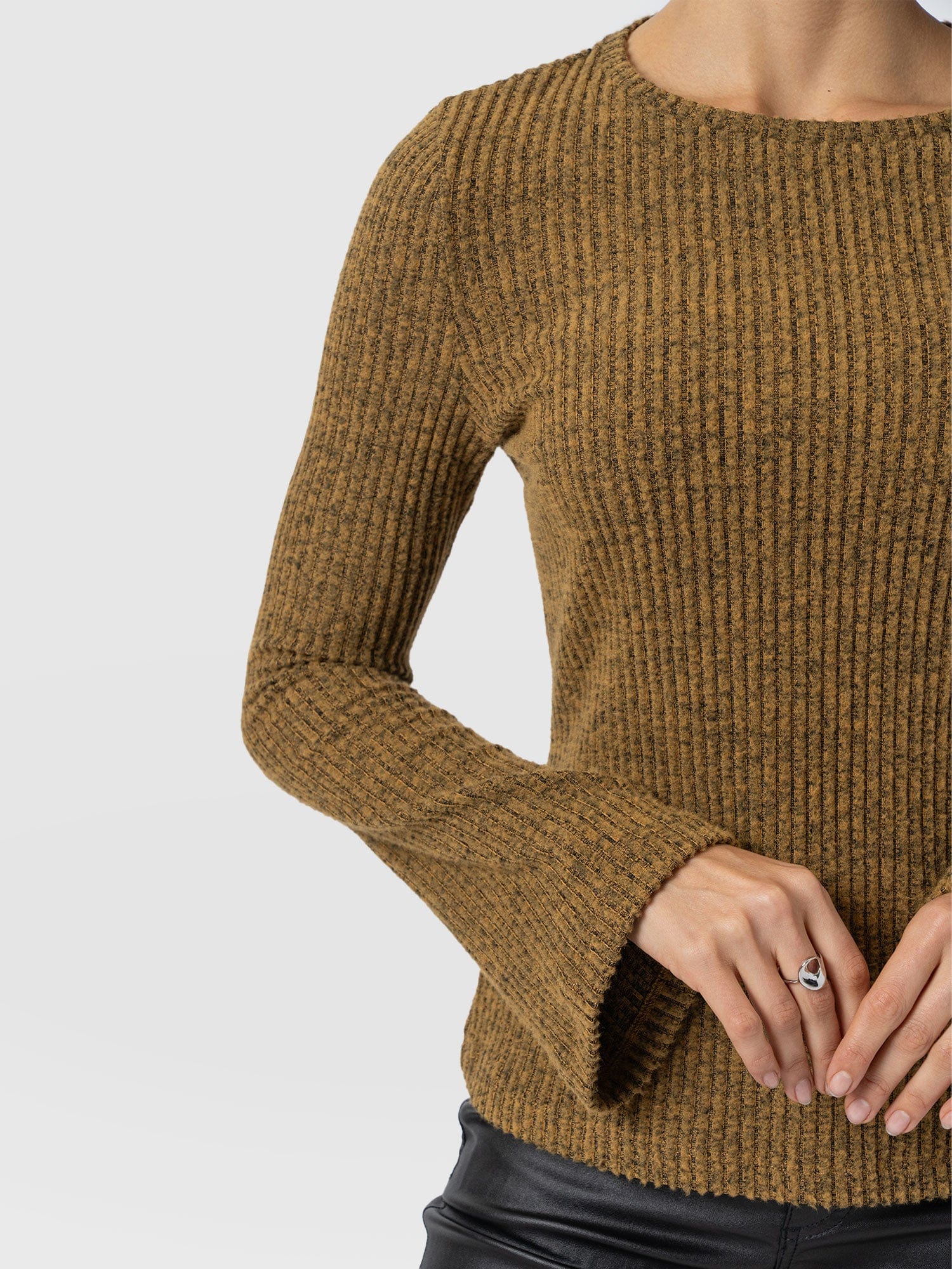 Callie Fluted Tee - Mustard Melange - Women's T-shirts | Saint + Sofia® UK
